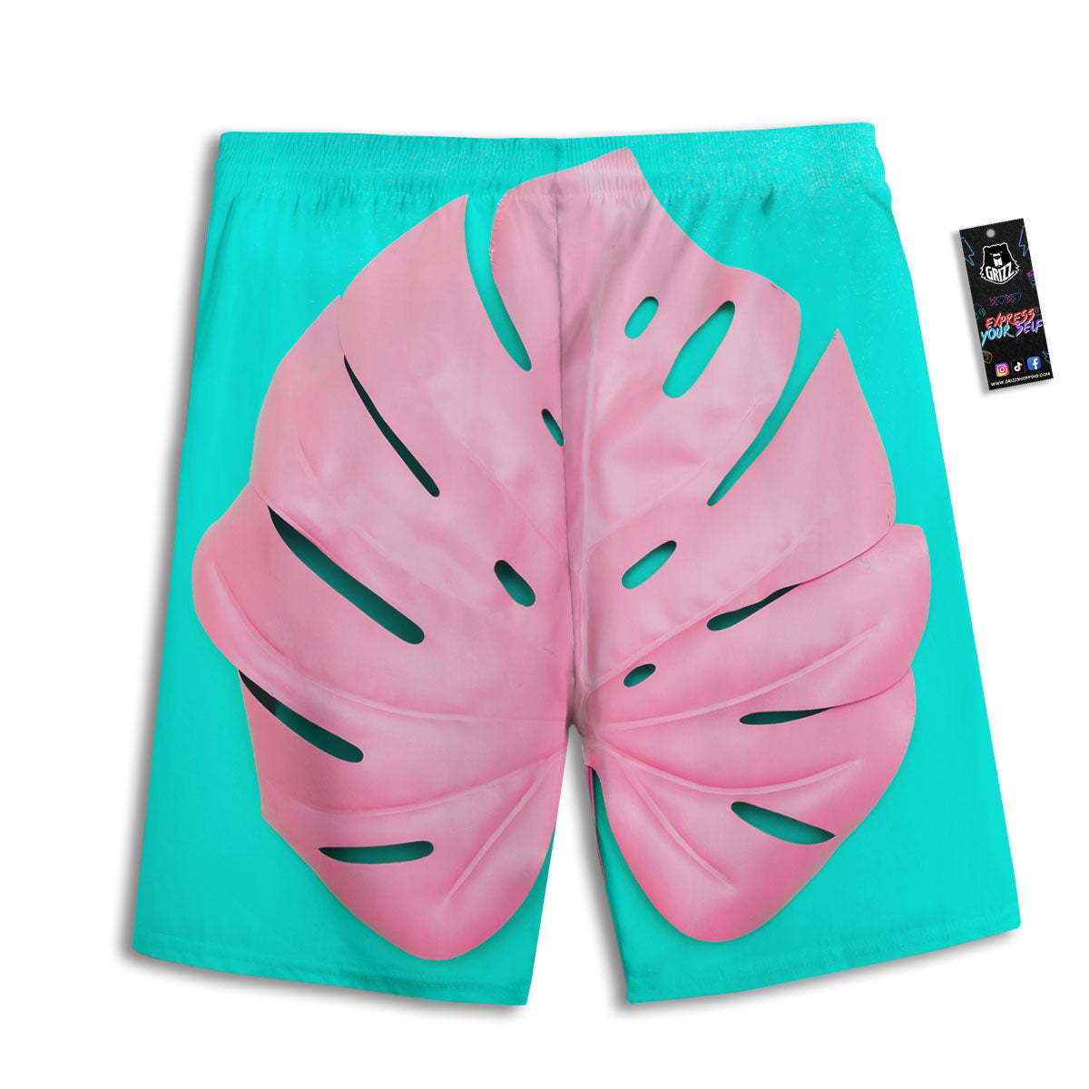 Blue And Pink Tropical Palm Leaf Print Men's Athletic Shorts