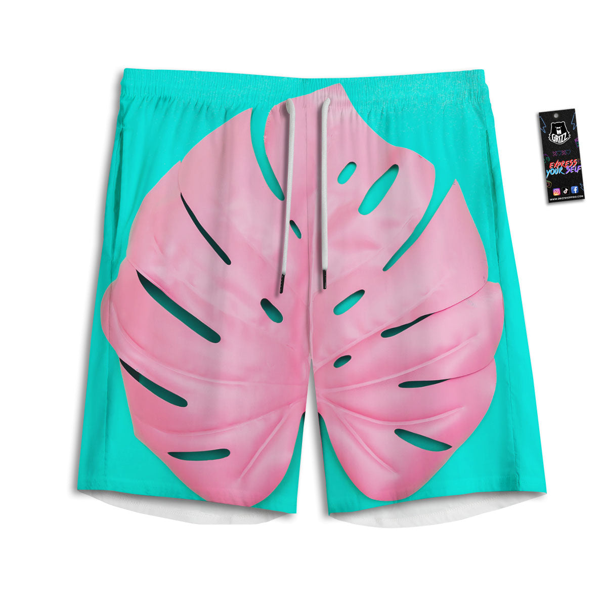 Blue And Pink Tropical Palm Leaf Print Men's Athletic Shorts
