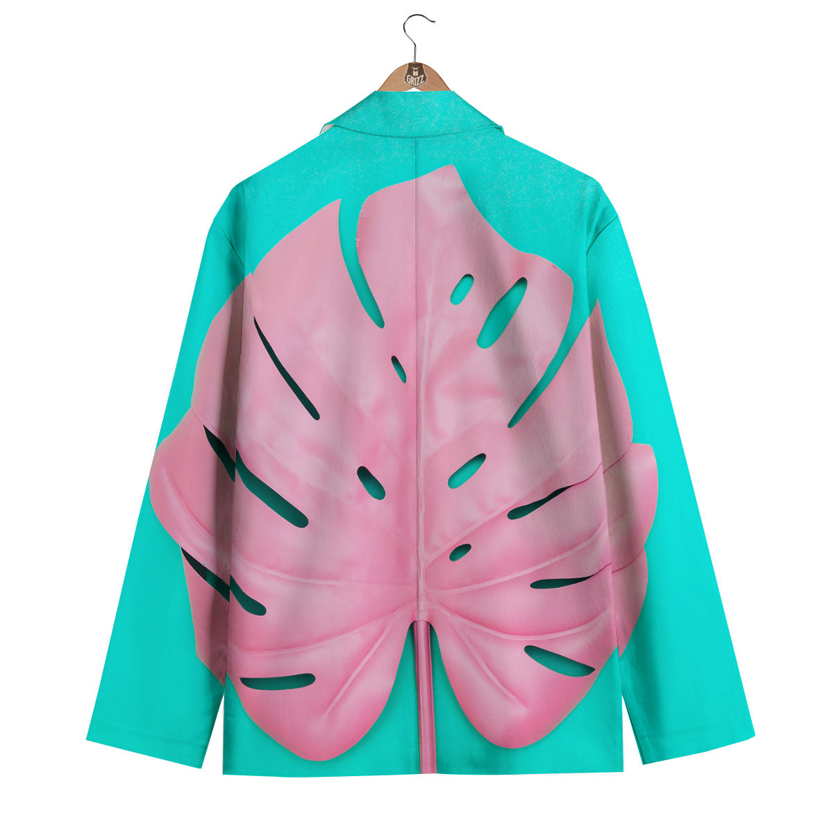 Blue And Pink Tropical Palm Leaf Print Men's Blazer-grizzshop