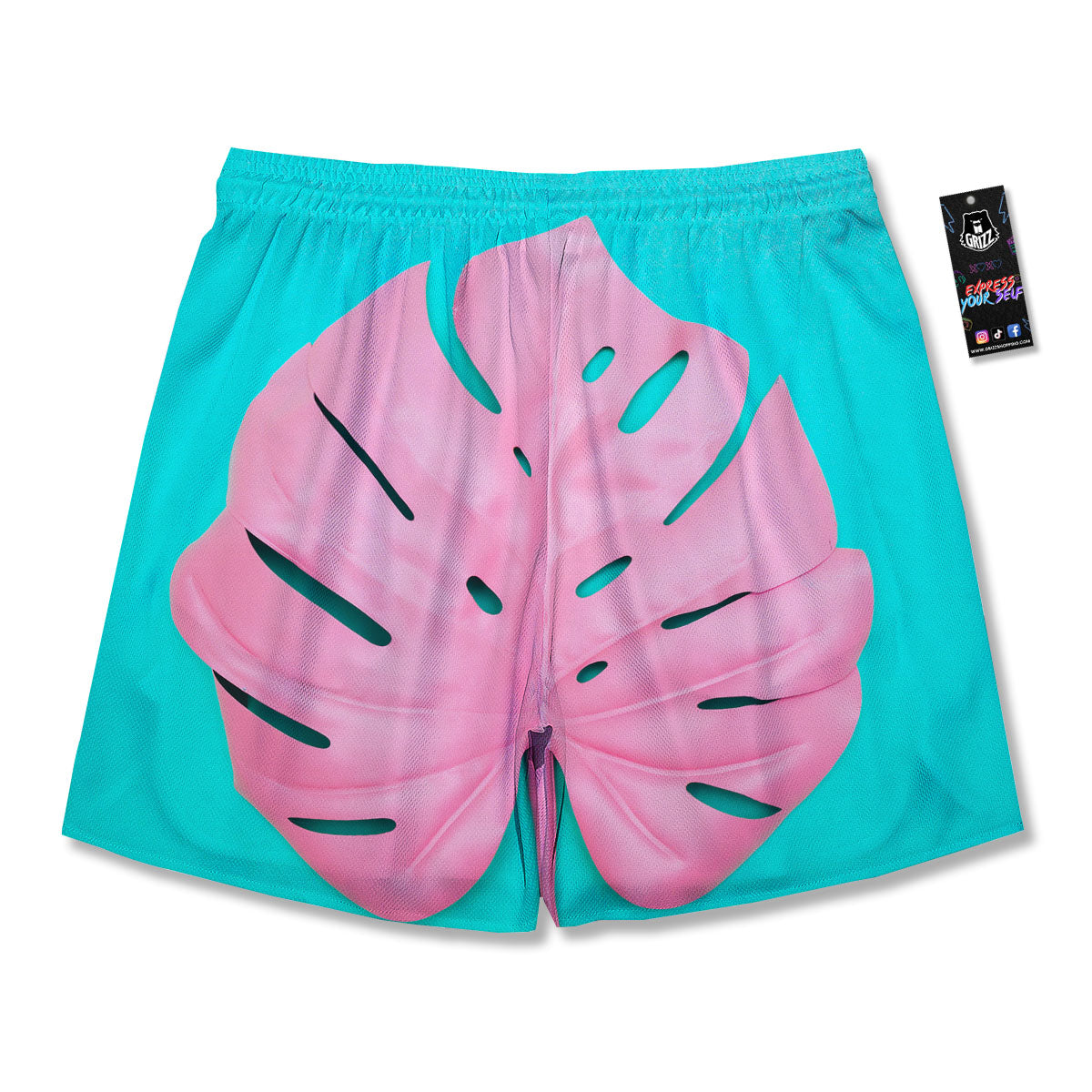 Blue And Pink Tropical Palm Leaf Print Men's Running Shorts-grizzshop