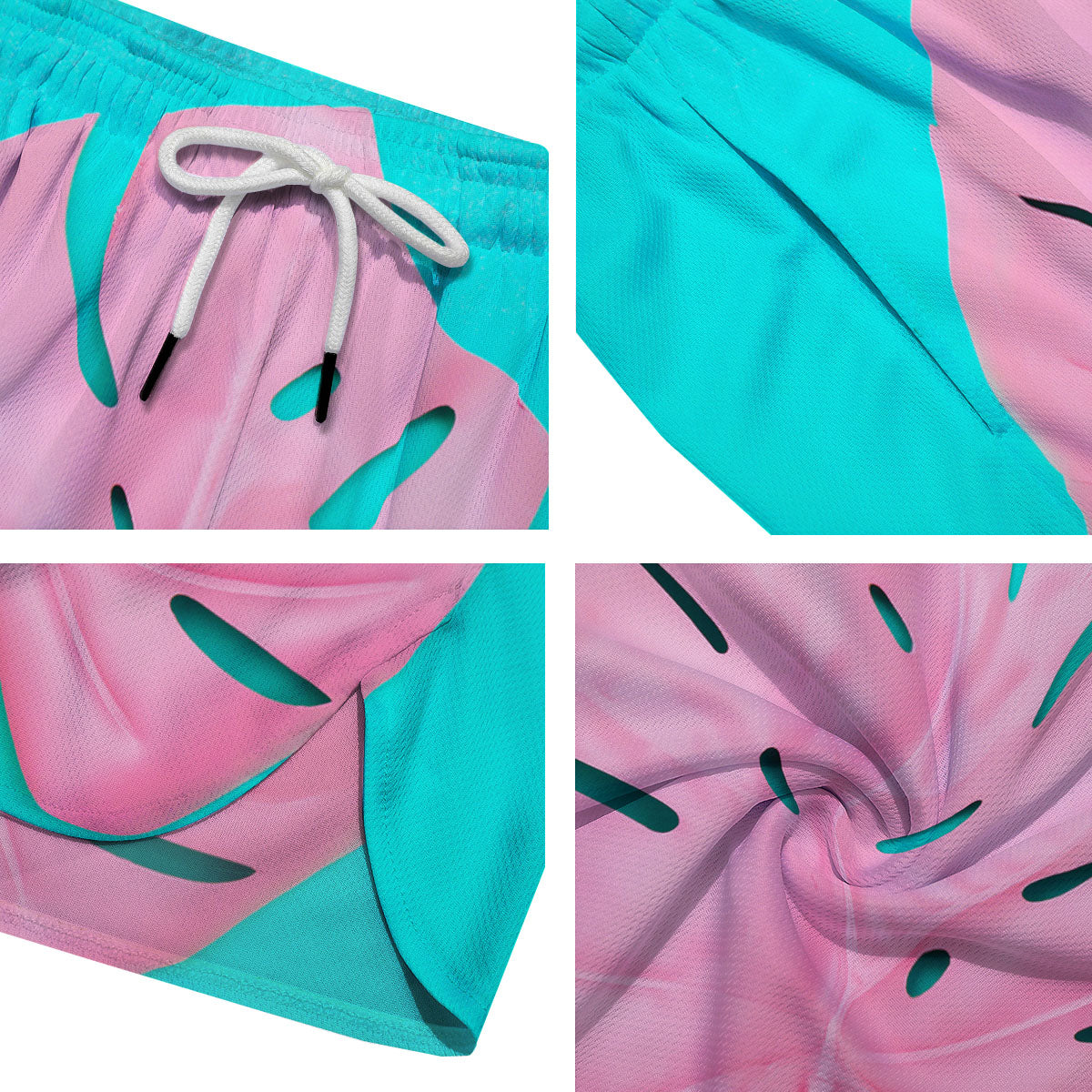 Blue And Pink Tropical Palm Leaf Print Men's Running Shorts-grizzshop