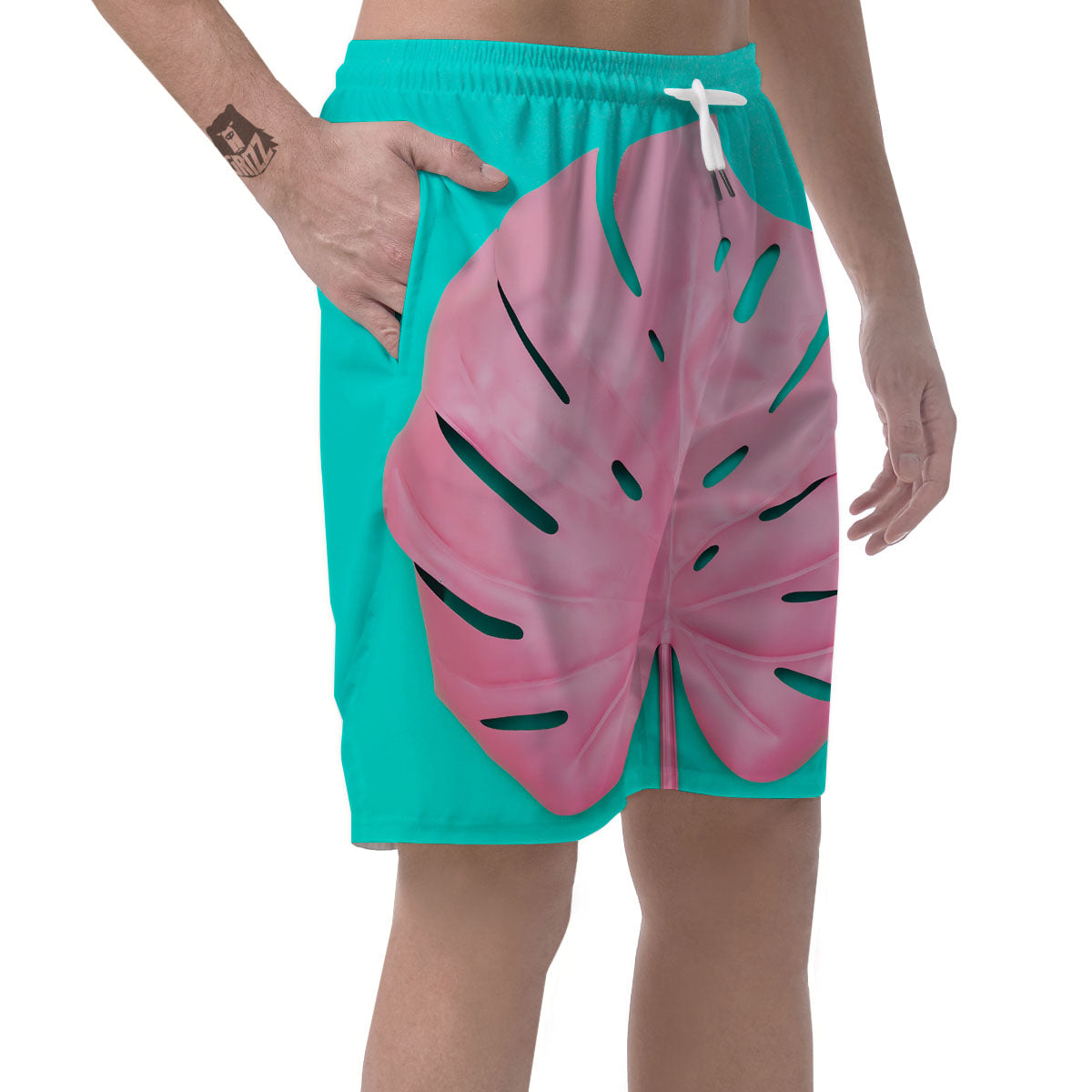 Blue And Pink Tropical Palm Leaf Print Men's Shorts-grizzshop