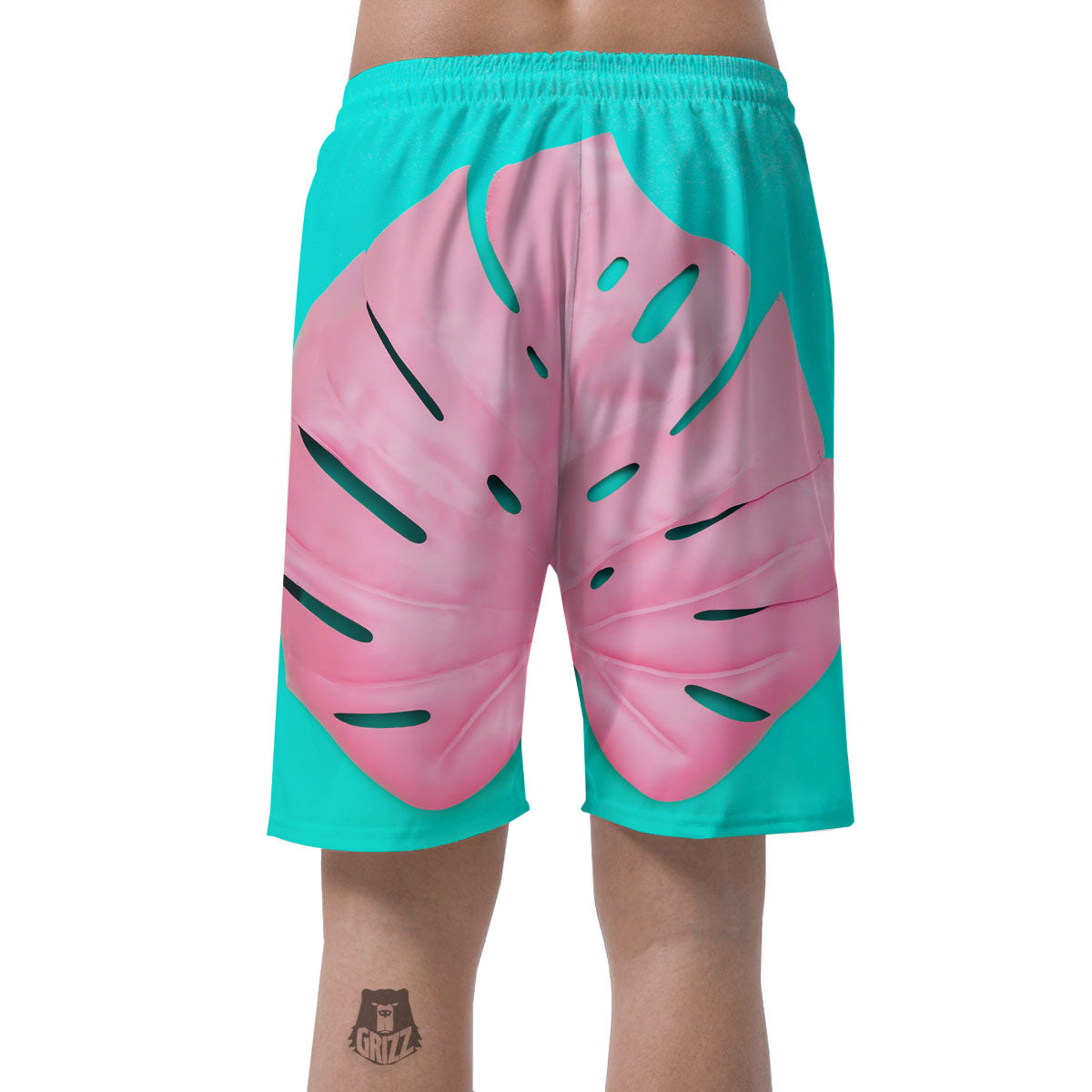 Blue And Pink Tropical Palm Leaf Print Men's Shorts-grizzshop