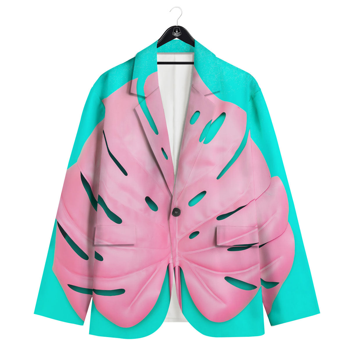 Blue And Pink Tropical Palm Leaf Print Men's Sport Coat-grizzshop