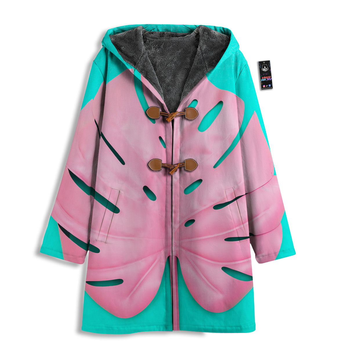 Blue And Pink Tropical Palm Leaf Print Men's Windbreaker Jacket-grizzshop