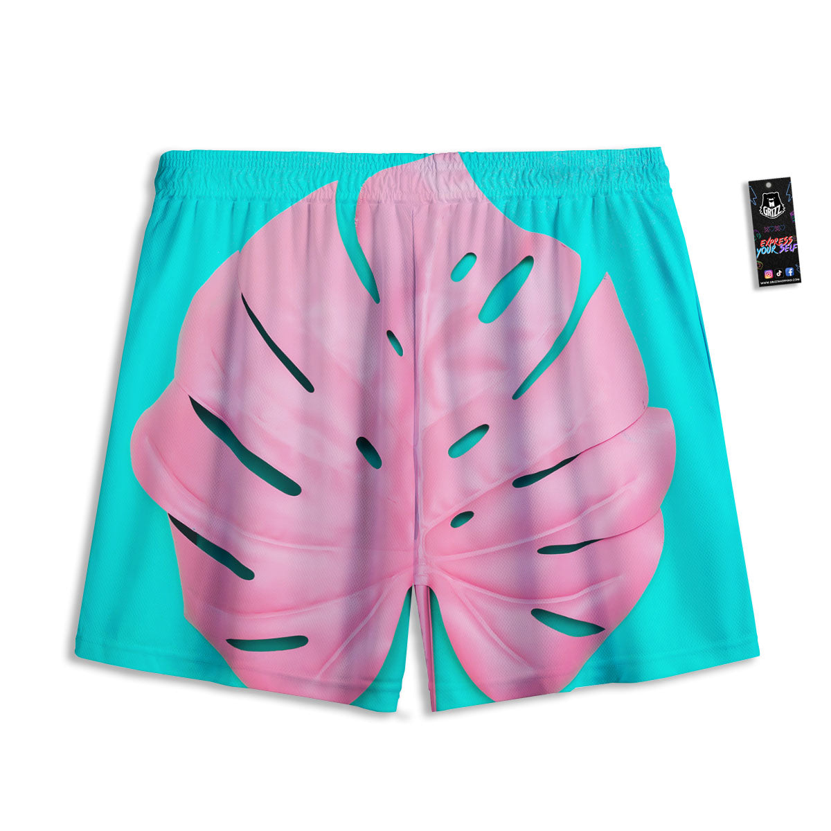 Blue And Pink Tropical Palm Leaf Print Mesh Shorts