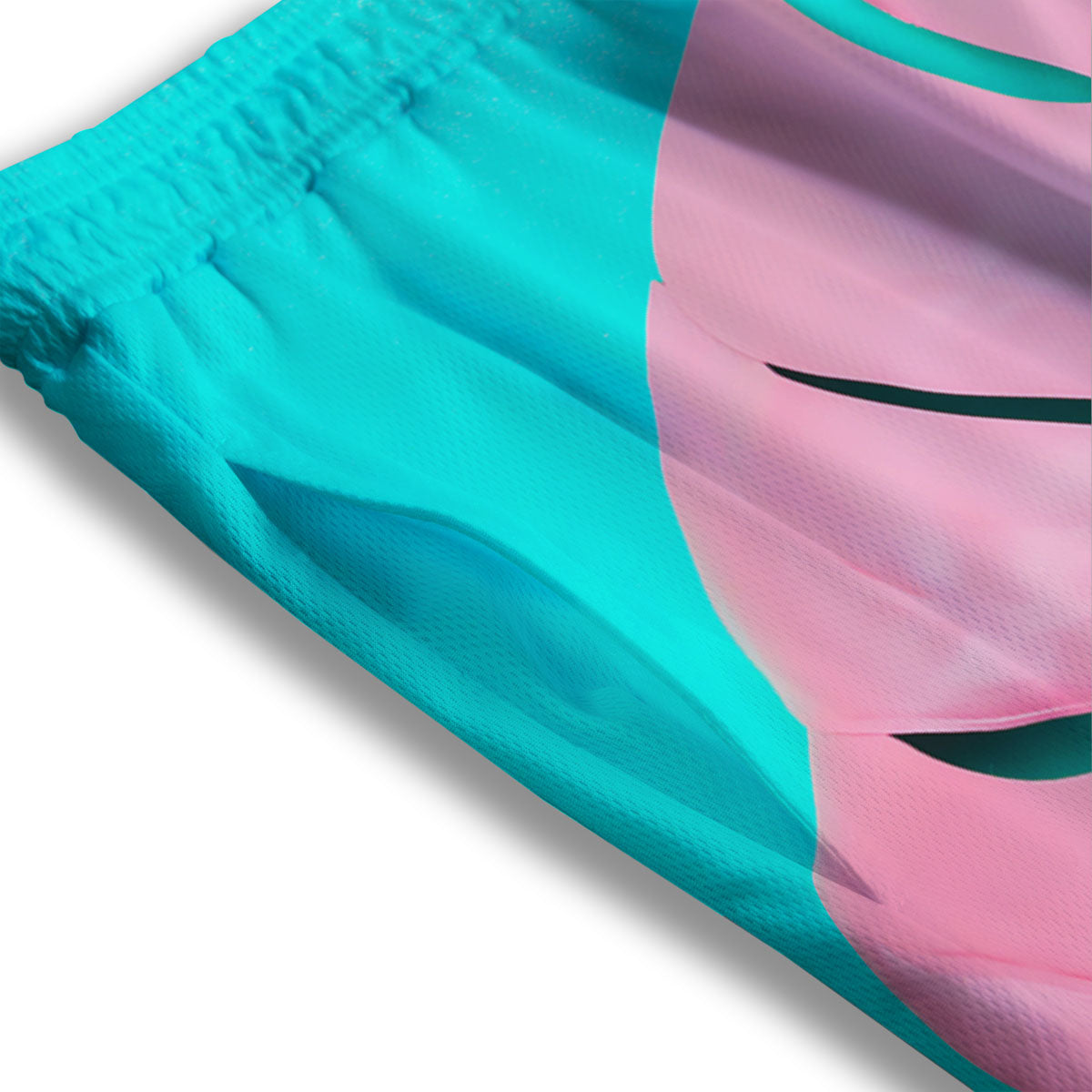 Blue And Pink Tropical Palm Leaf Print Mesh Shorts