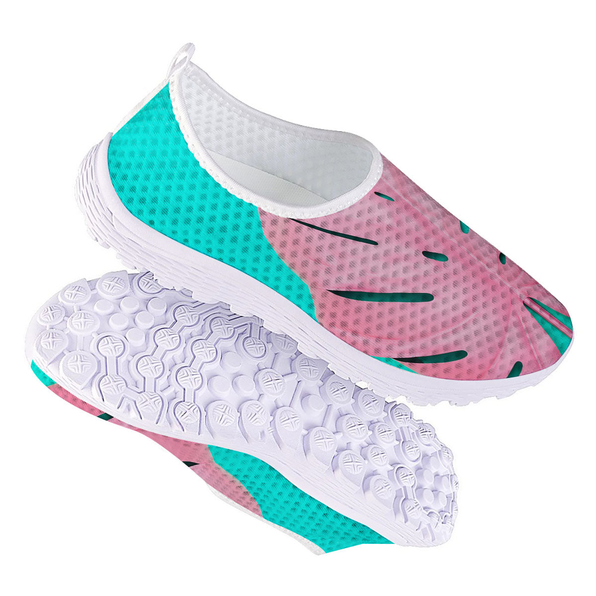 Blue And Pink Tropical Palm Leaf Print Nurse Shoes-grizzshop