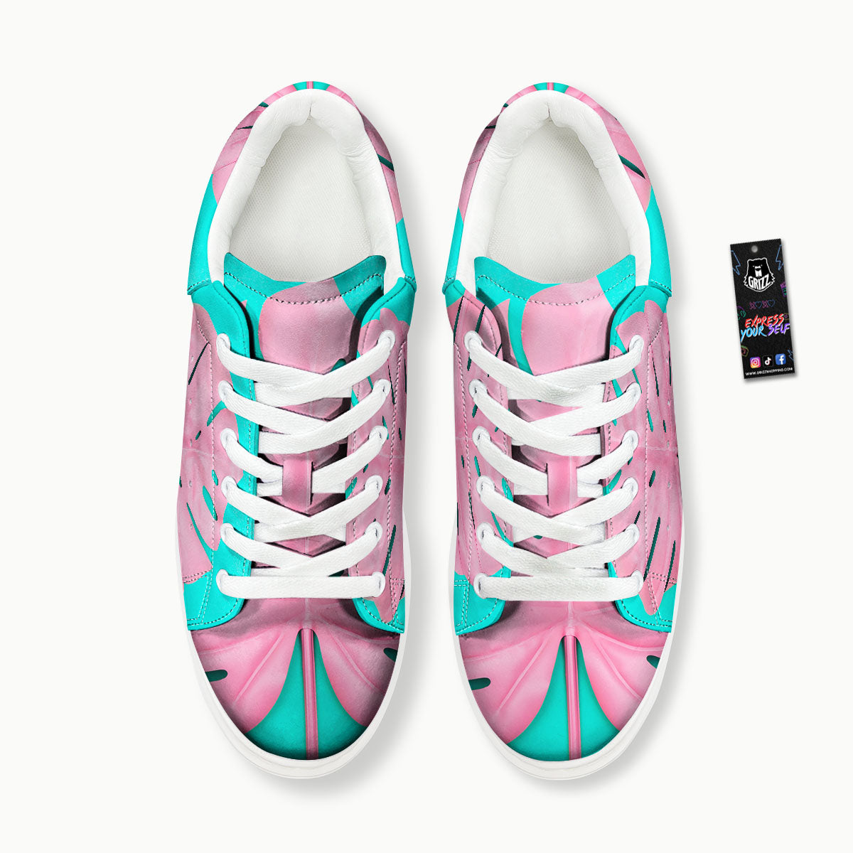 Blue And Pink Tropical Palm Leaf Print Platform Shoes-grizzshop