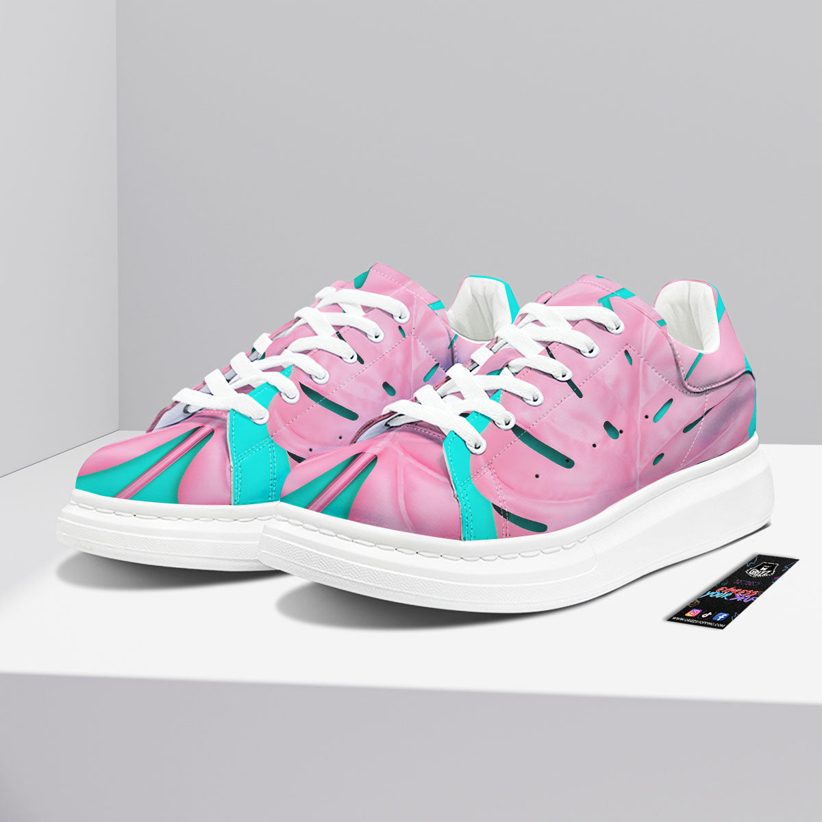 Blue And Pink Tropical Palm Leaf Print Platform Shoes-grizzshop