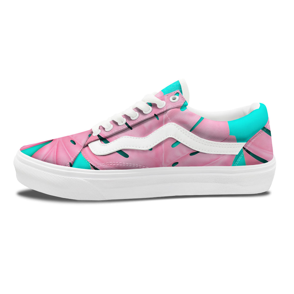 Blue And Pink Tropical Palm Leaf Print Skate Shoes-grizzshop