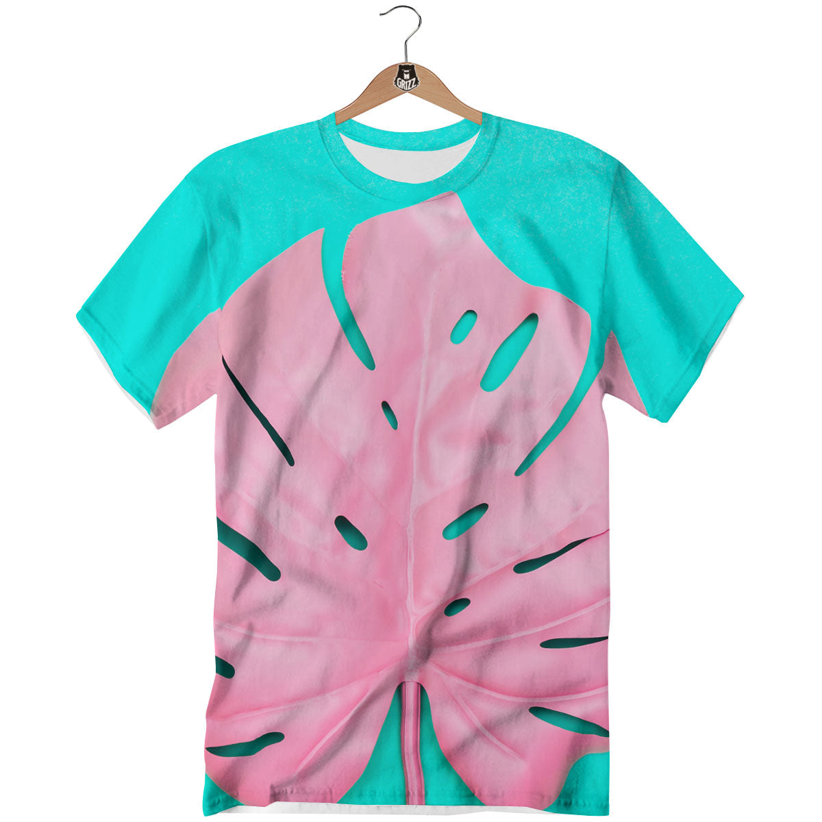 Blue And Pink Tropical Palm Leaf Print T-Shirt-grizzshop