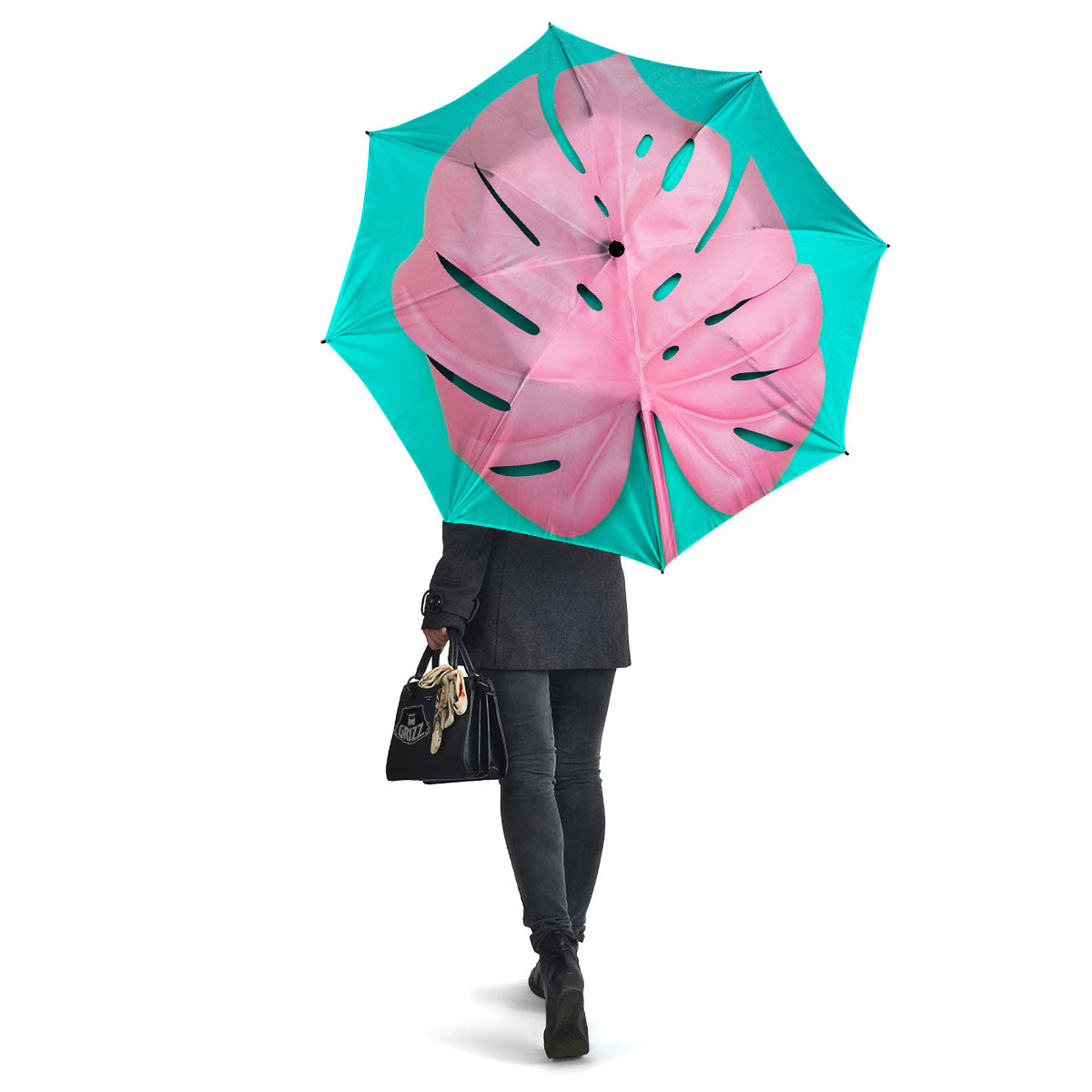 Blue And Pink Tropical Palm Leaf Print Umbrella-grizzshop