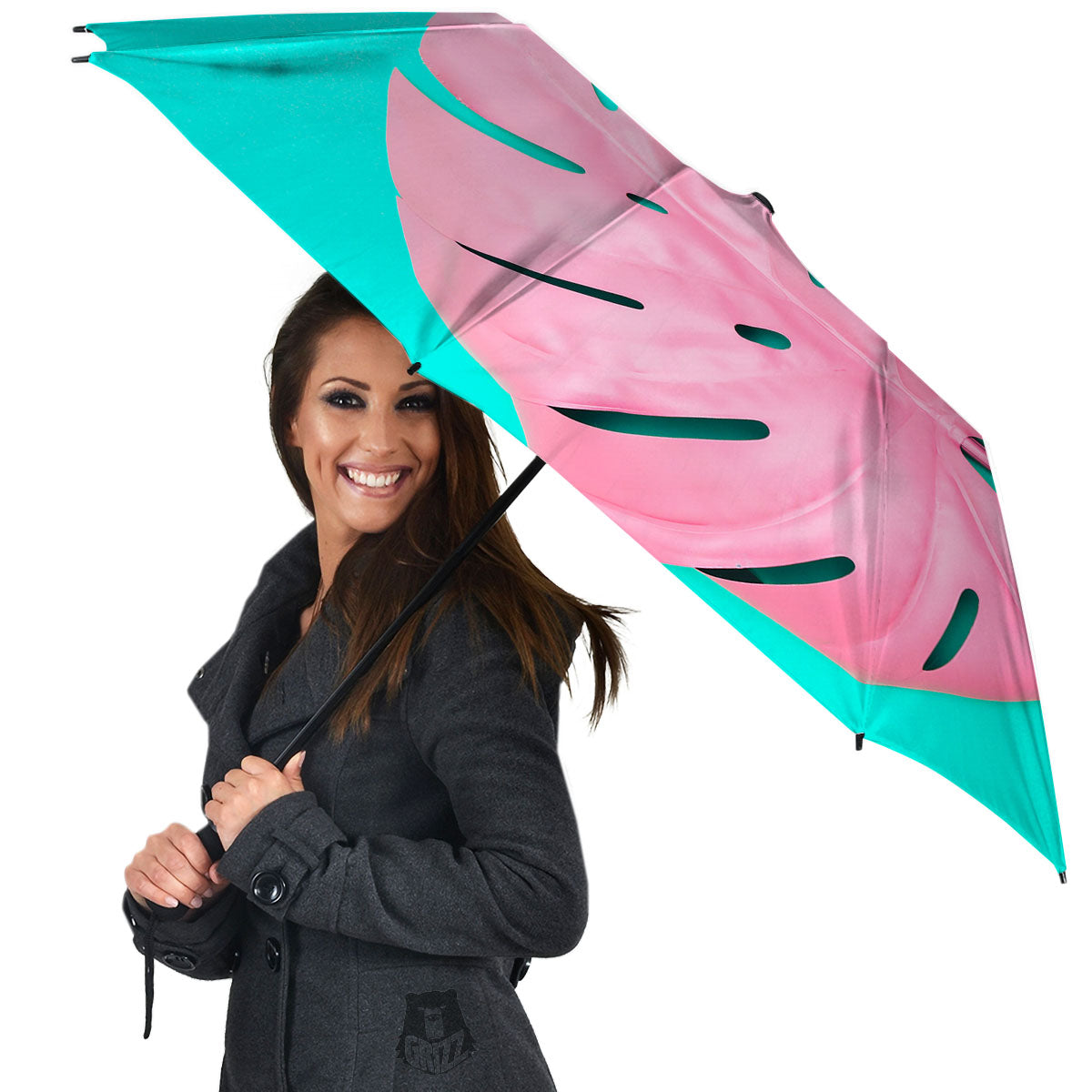 Blue And Pink Tropical Palm Leaf Print Umbrella-grizzshop