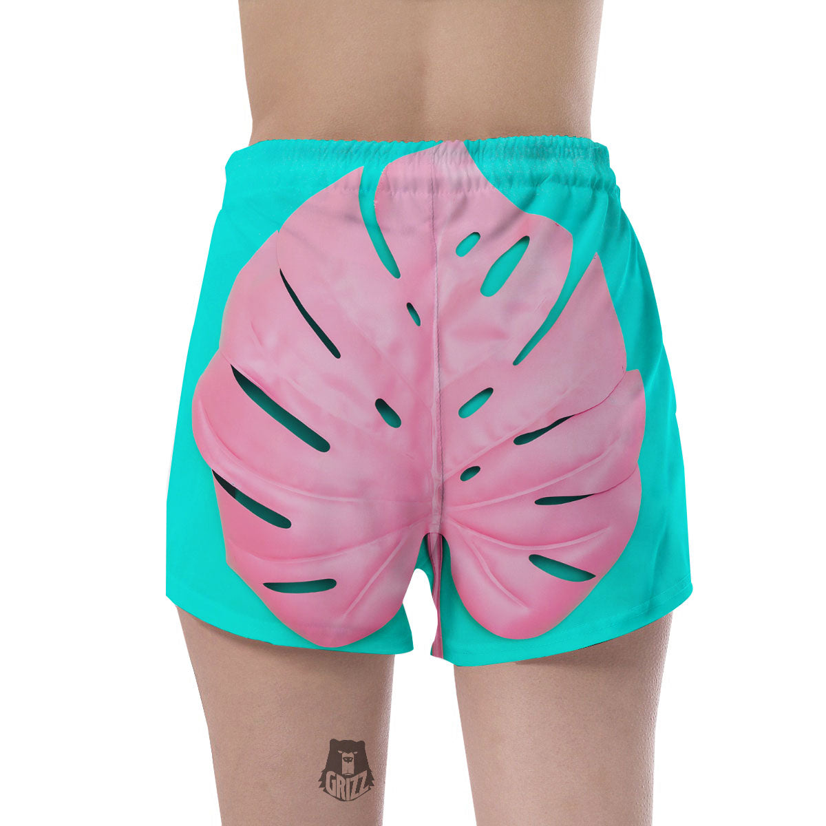 Blue And Pink Tropical Palm Leaf Print Women's Shorts-grizzshop