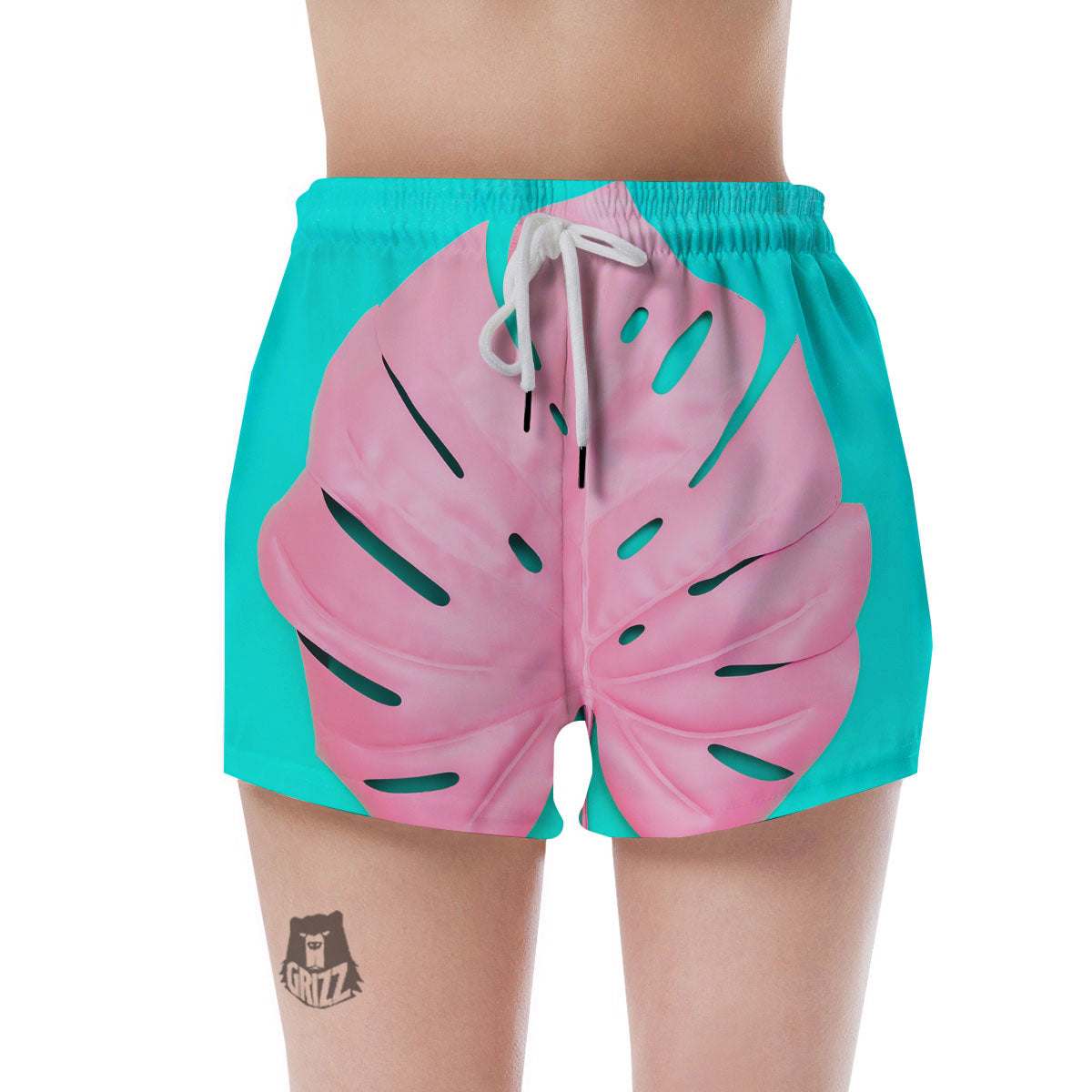 Blue And Pink Tropical Palm Leaf Print Women's Shorts-grizzshop