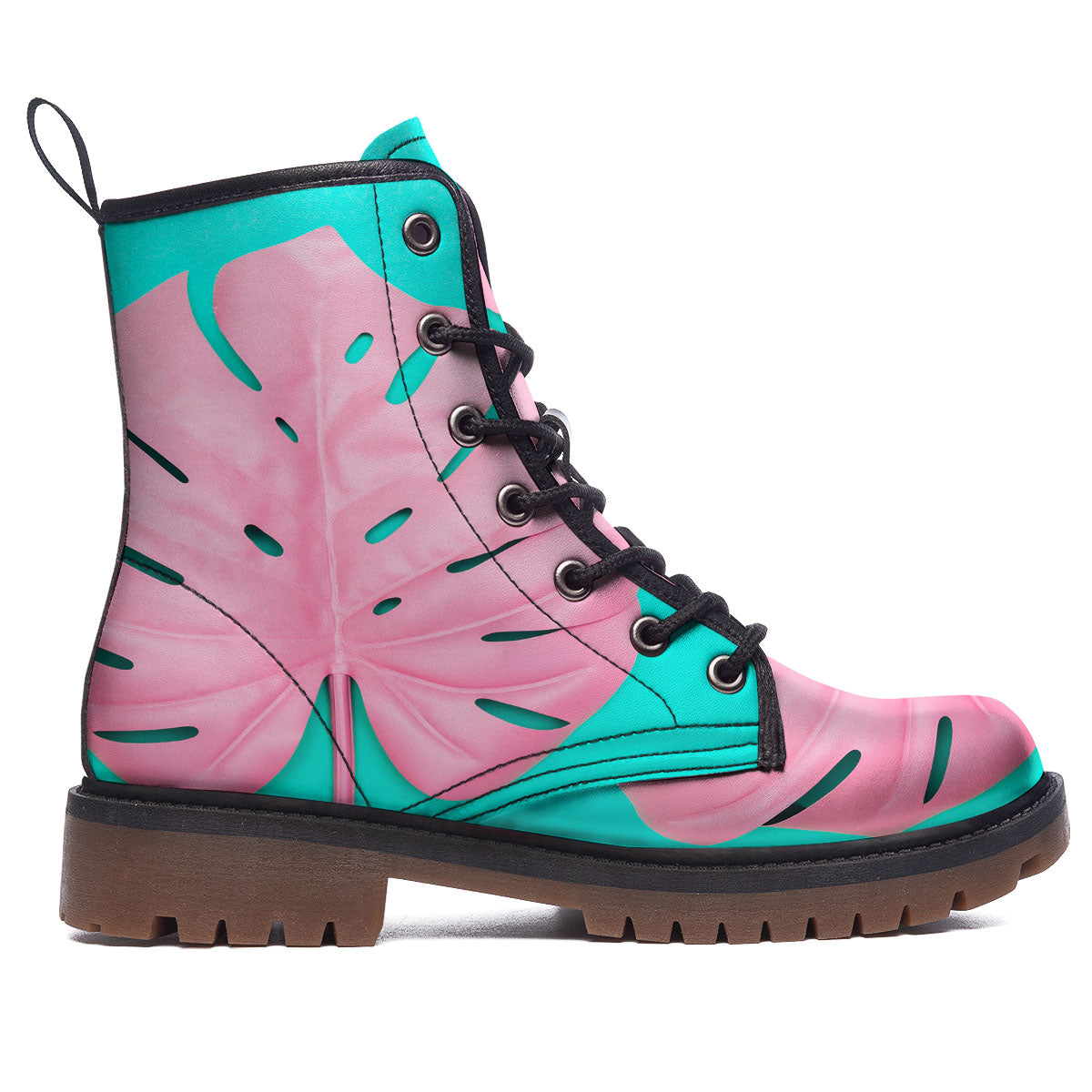 Blue And Pink Tropical Palm Leaf Print Work Boots-grizzshop
