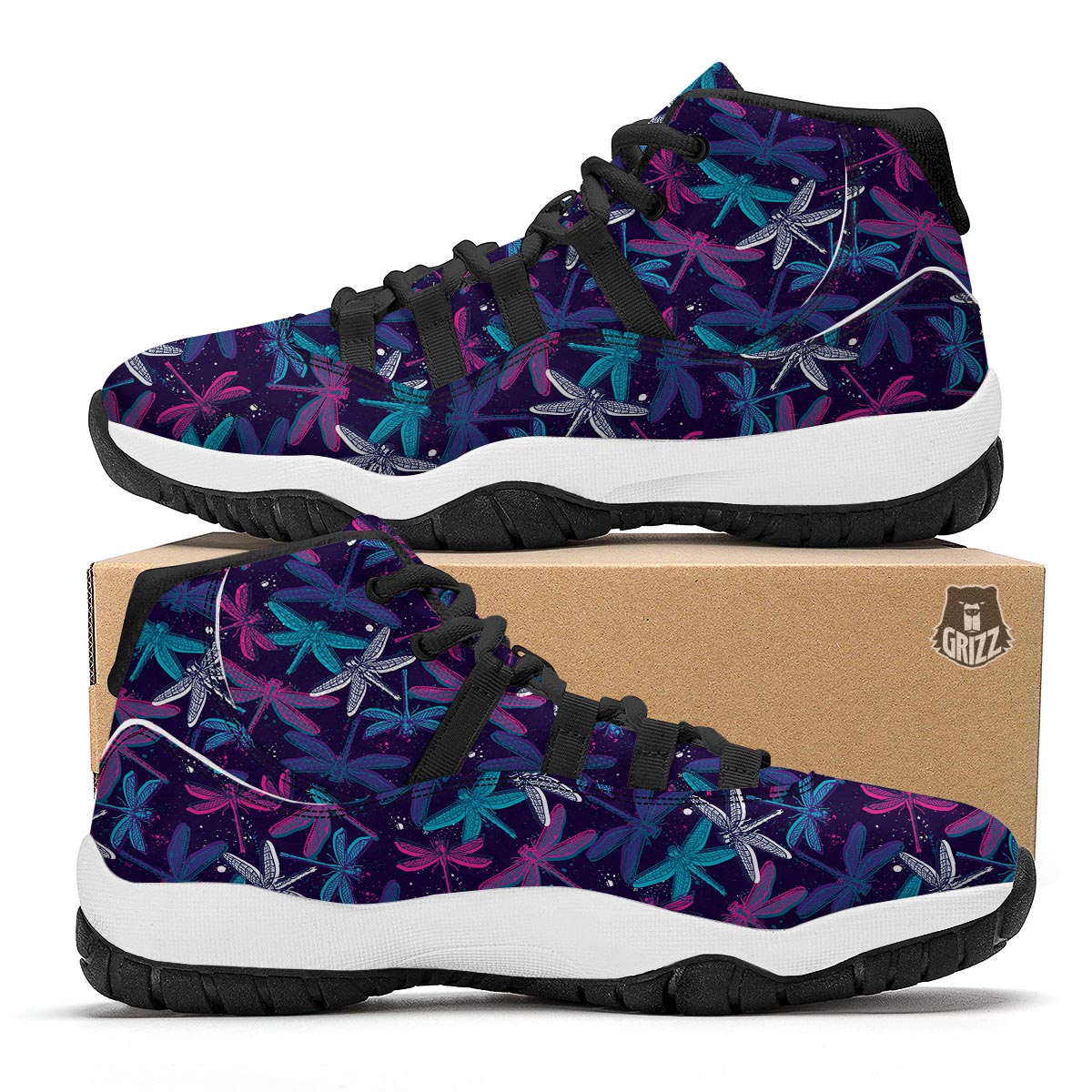 Blue And Purple Dragonfly Black Bball Shoes-grizzshop