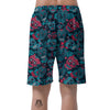 Blue And Red Floral Sugar Skull Men's Shorts-grizzshop