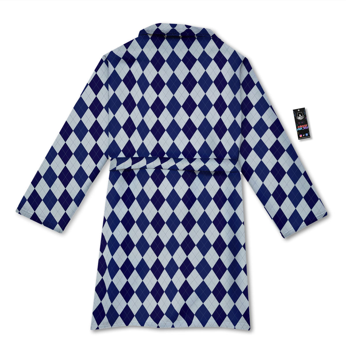 Blue And White Navy Argyle Print Pattern Bathrobe-grizzshop