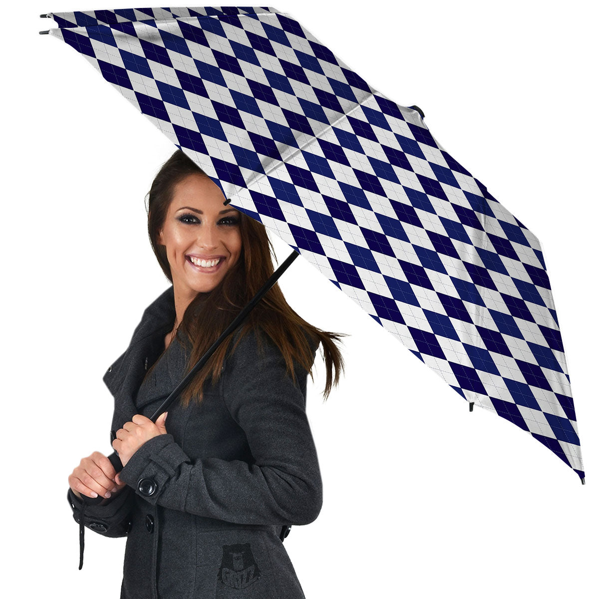 Blue And White Navy Argyle Print Pattern Umbrella-grizzshop