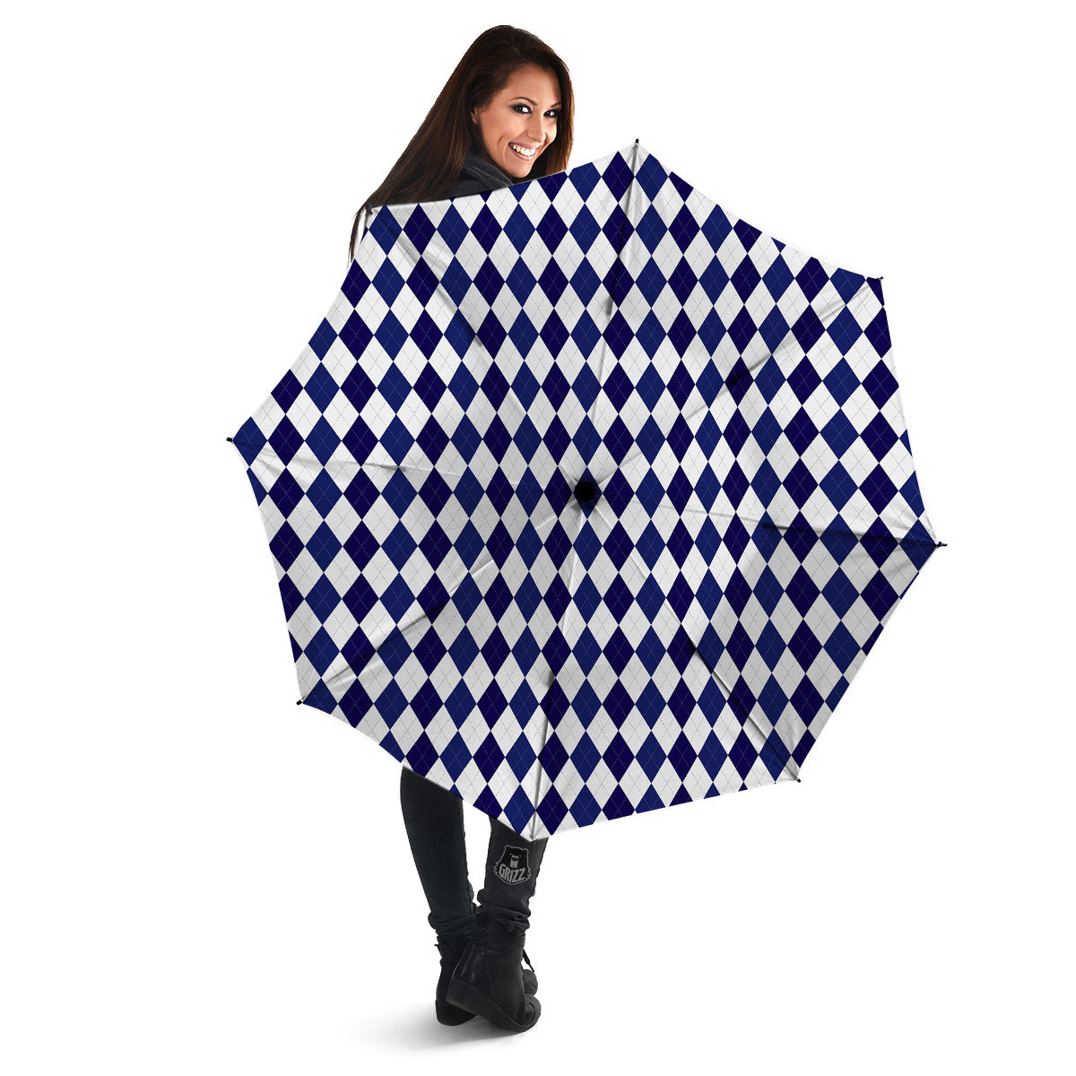 Blue And White Navy Argyle Print Pattern Umbrella-grizzshop