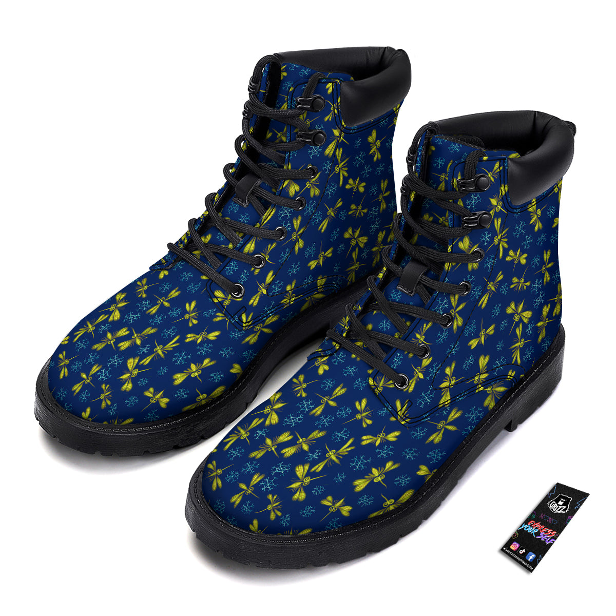 Blue And Yellow Mosquito Flying Print Pattern Boots-grizzshop