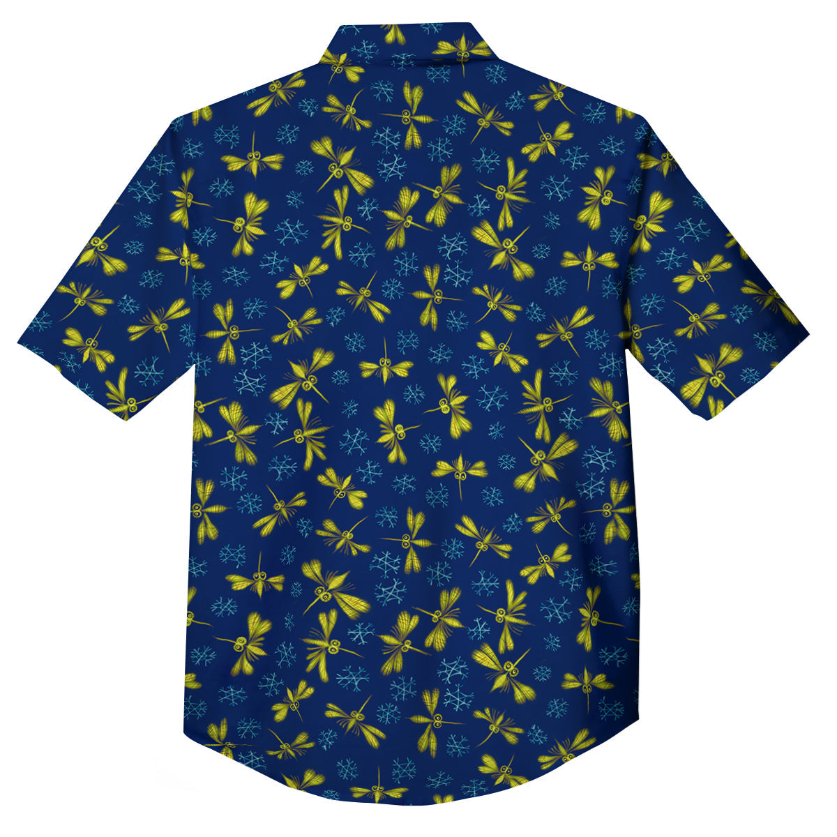 Blue And Yellow Mosquito Flying Print Pattern Button Up Shirt-grizzshop