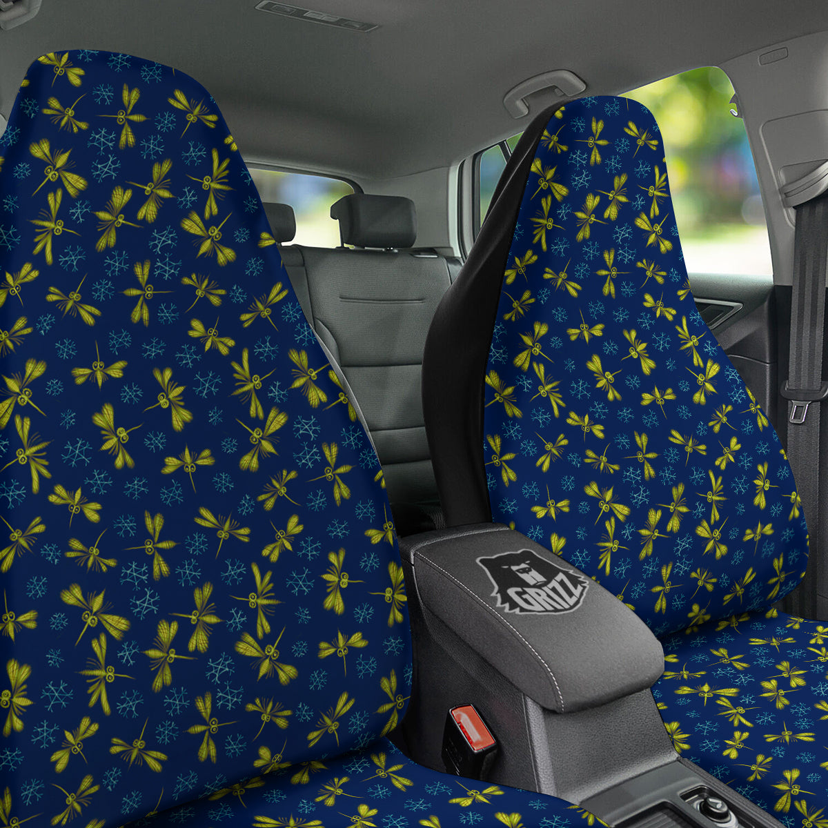 Blue And Yellow Mosquito Flying Print Pattern Car Seat Covers-grizzshop