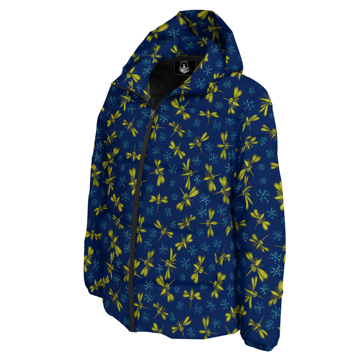 Blue And Yellow Mosquito Flying Print Pattern Down Jacket-grizzshop