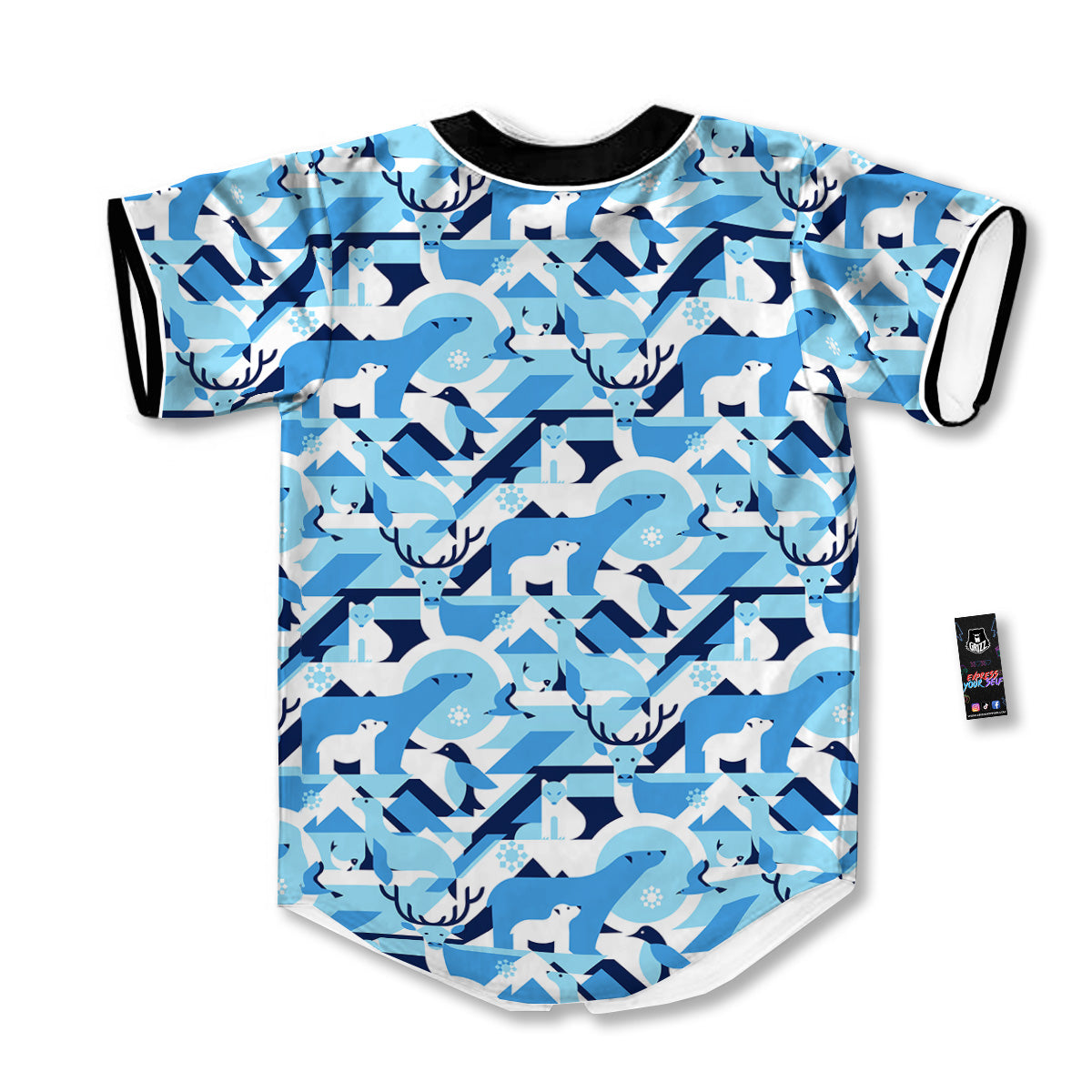 Blue Arctic Animals Print Pattern Baseball Jersey-grizzshop