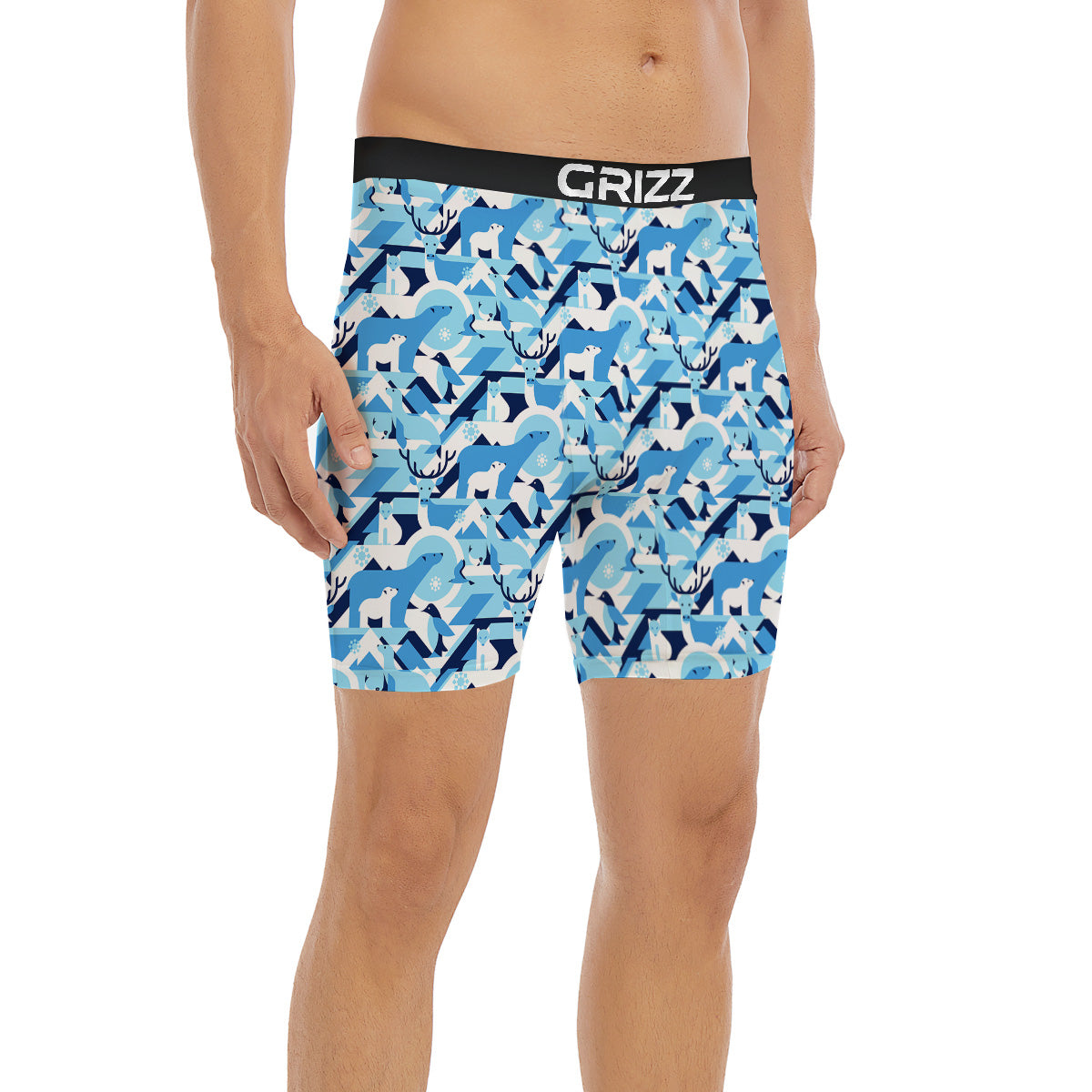 Blue Arctic Animals Print Pattern Boxer Briefs-grizzshop