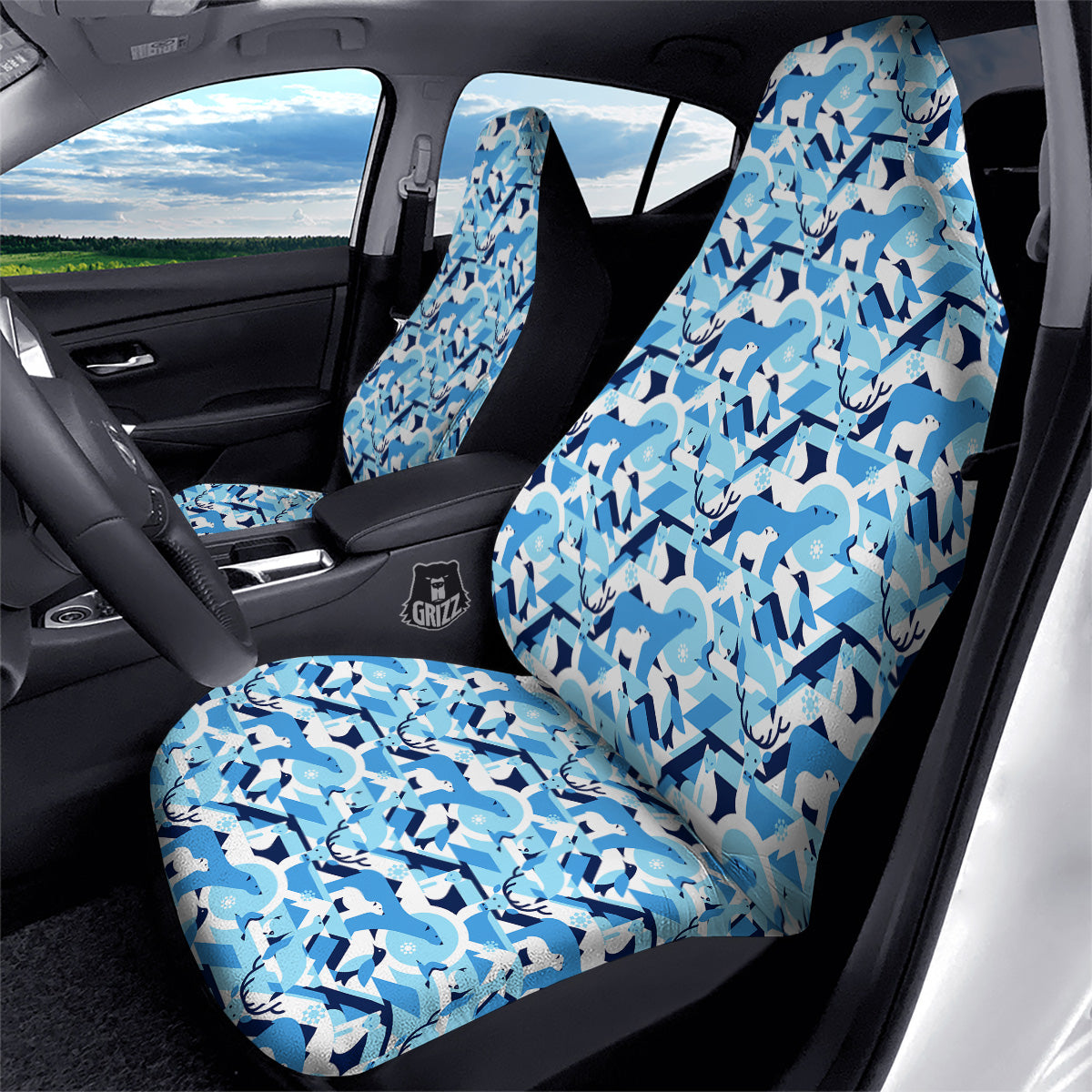 Blue Arctic Animals Print Pattern Car Seat Covers-grizzshop