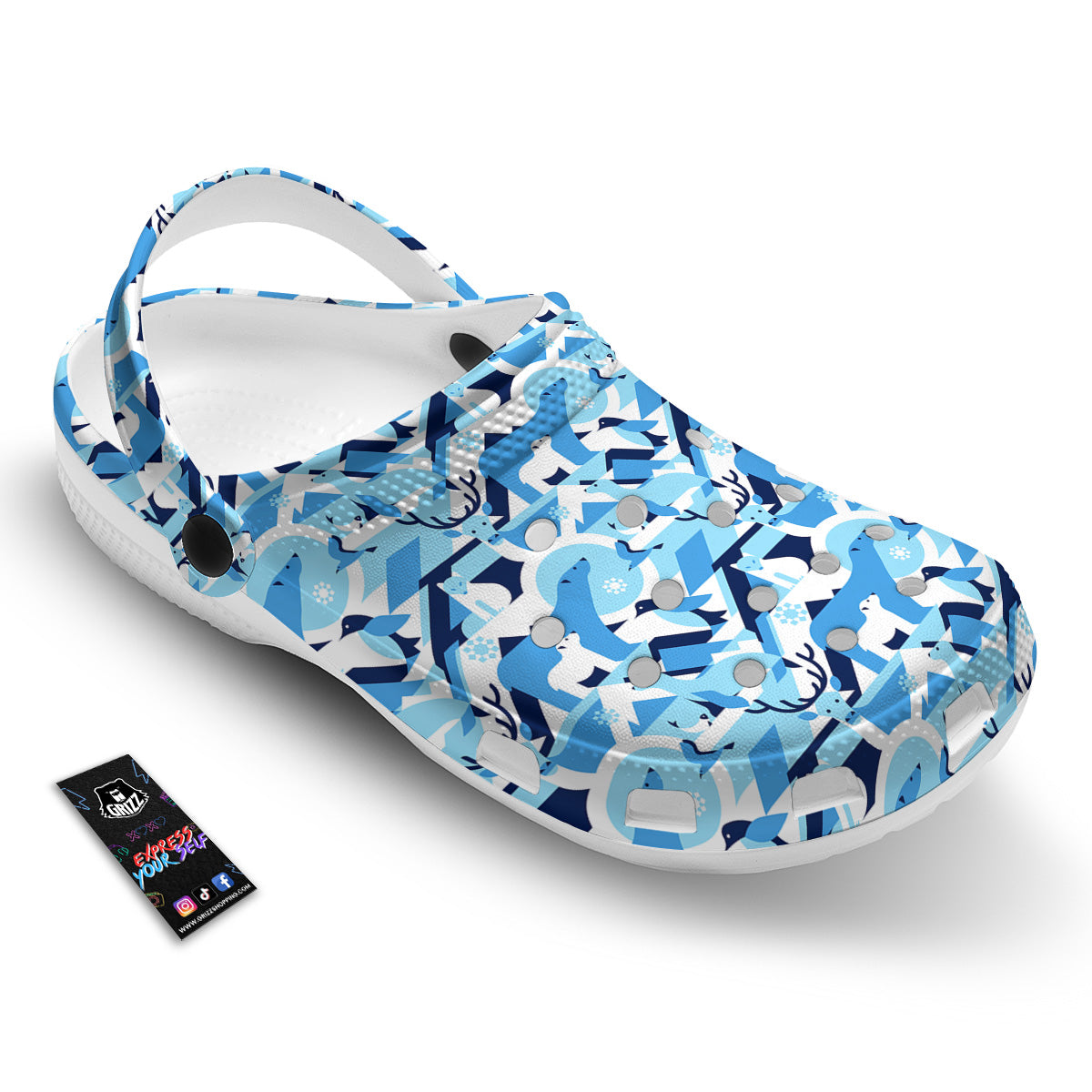 Blue Arctic Animals Print Pattern Clog-grizzshop