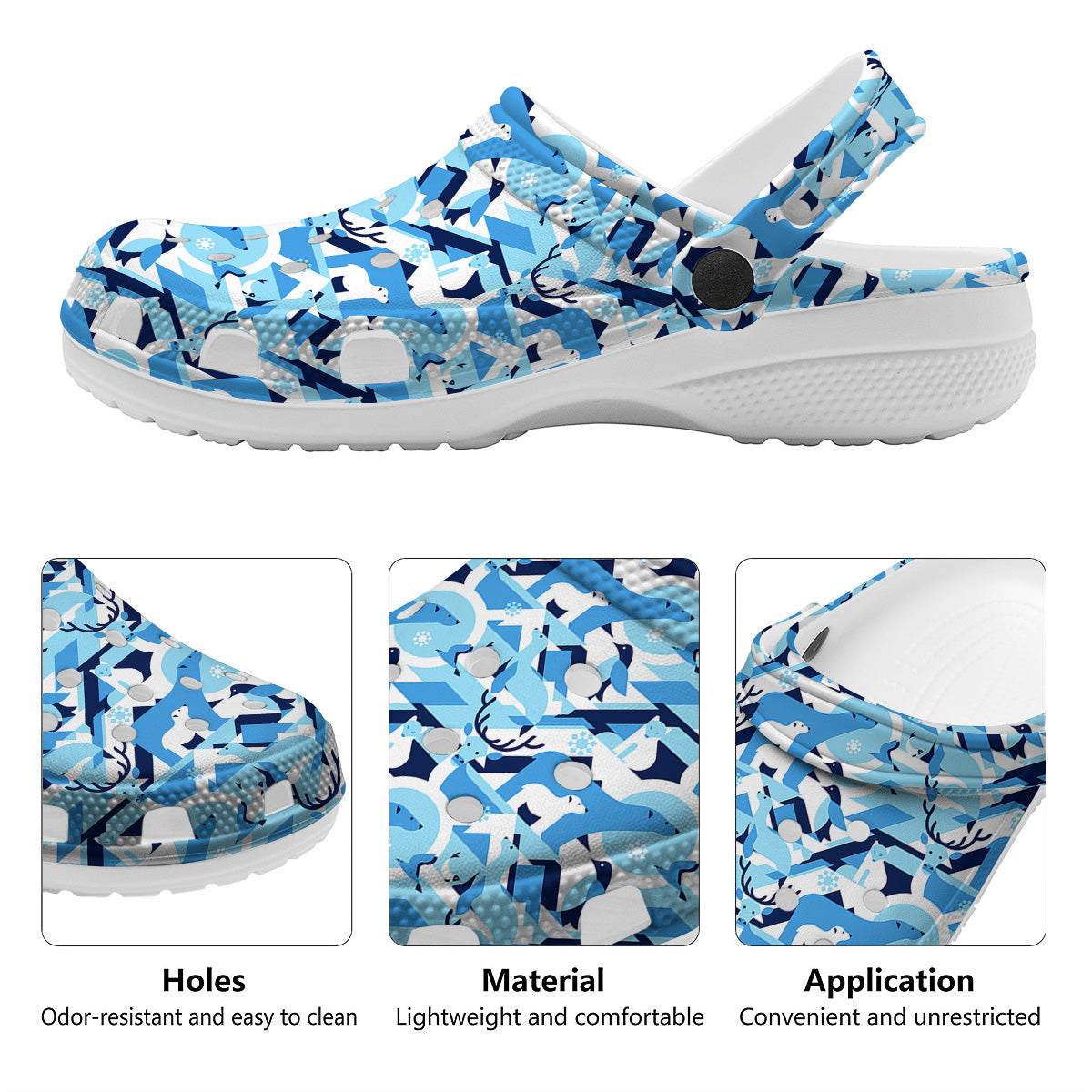 Blue Arctic Animals Print Pattern Clog-grizzshop