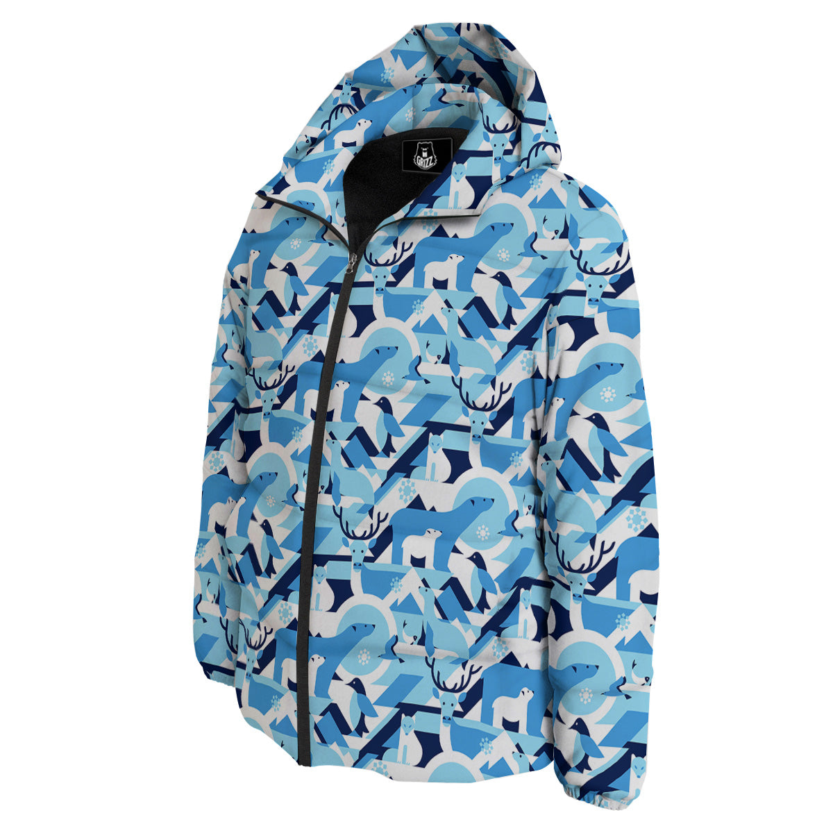 Blue Arctic Animals Print Pattern Down Jacket-grizzshop