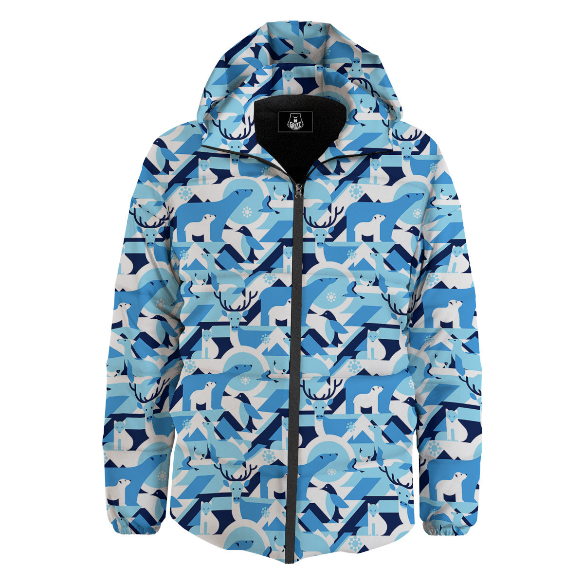 Blue Arctic Animals Print Pattern Down Jacket-grizzshop