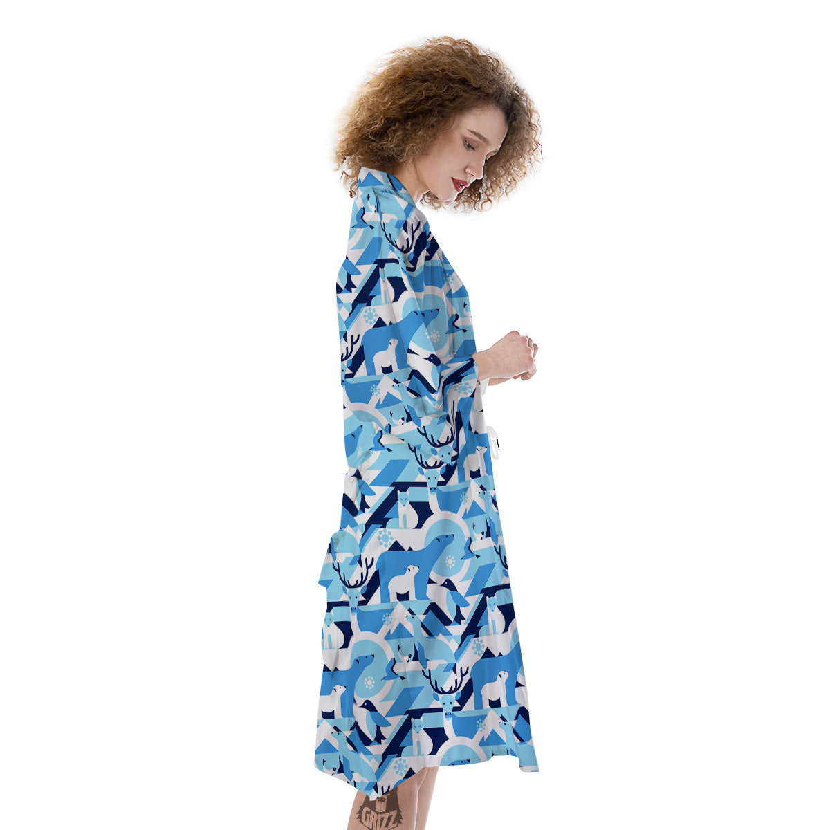 Blue Arctic Animals Print Pattern Kimono-grizzshop