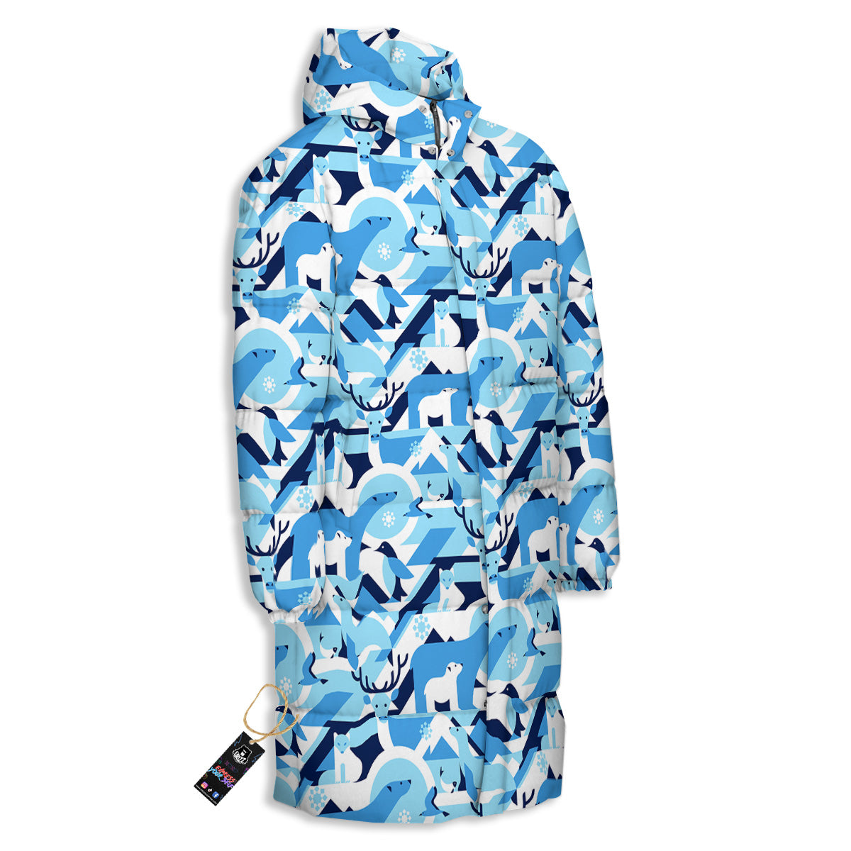 Blue Arctic Animals Print Pattern Long Down Jacket-grizzshop