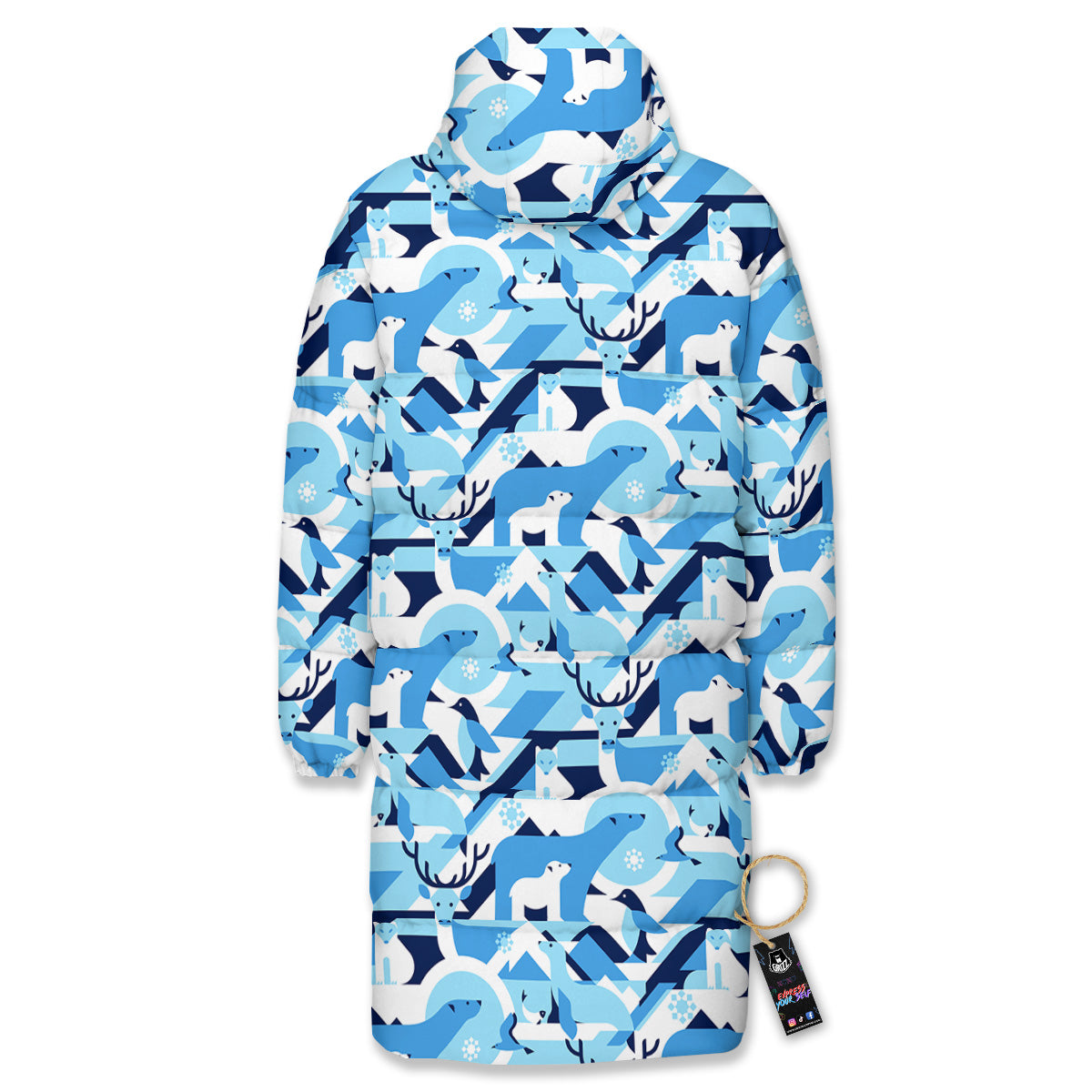 Blue Arctic Animals Print Pattern Long Down Jacket-grizzshop