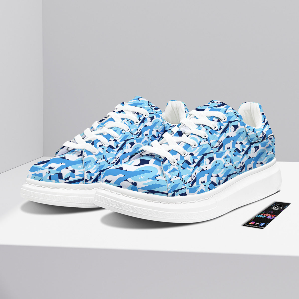 Blue Arctic Animals Print Pattern Platform Shoes-grizzshop