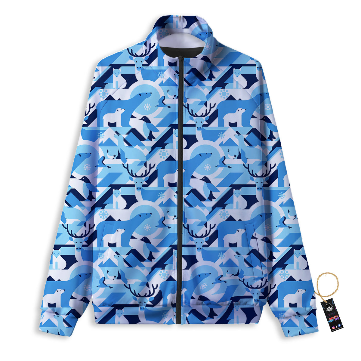 Blue Arctic Animals Print Pattern Track Jacket-grizzshop