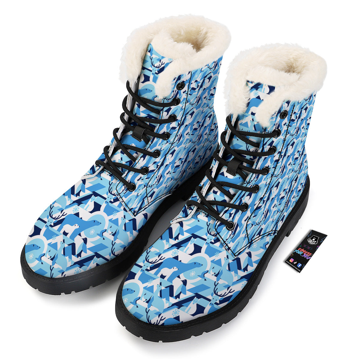 Blue Arctic Animals Print Pattern Winter Boots-grizzshop