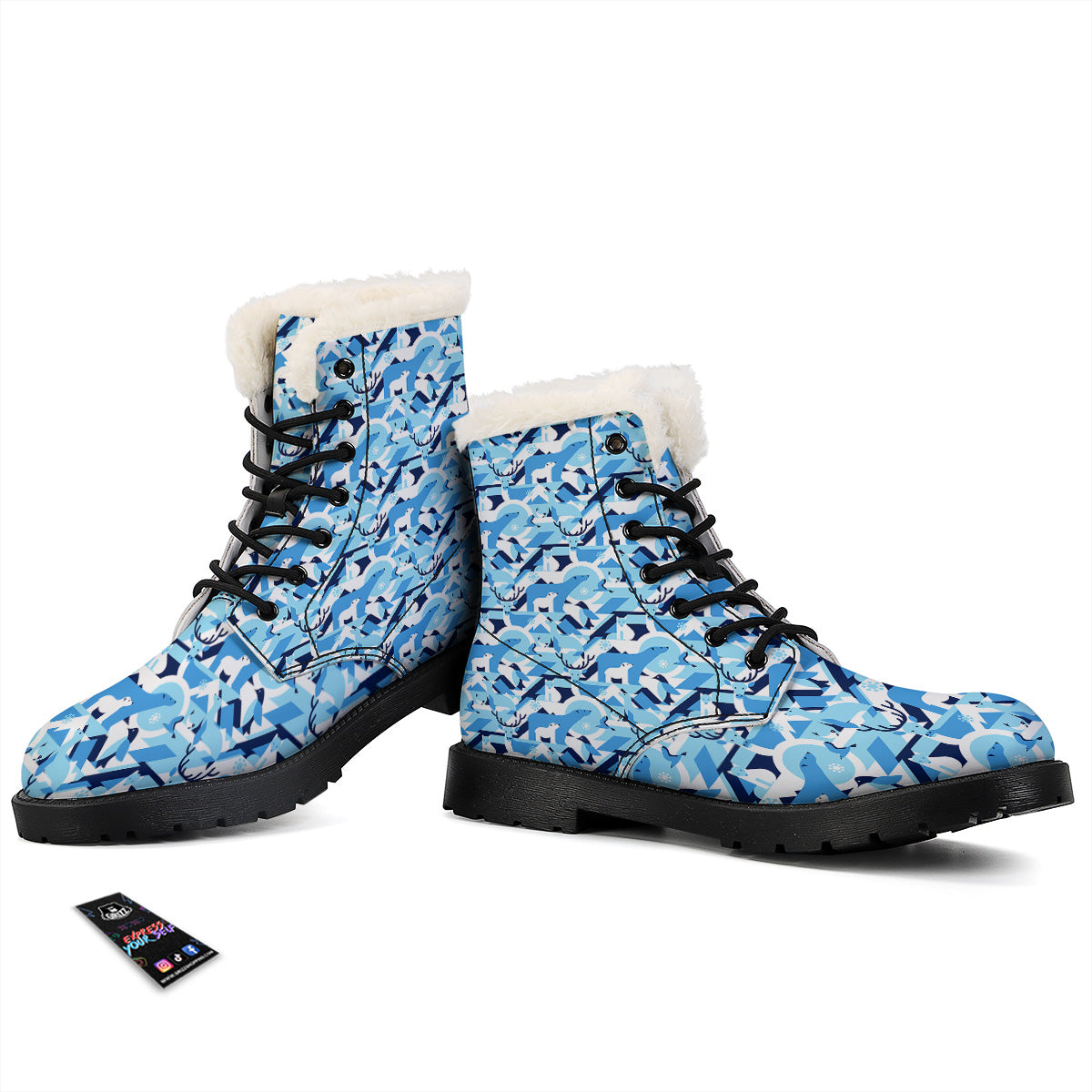 Blue Arctic Animals Print Pattern Winter Boots-grizzshop