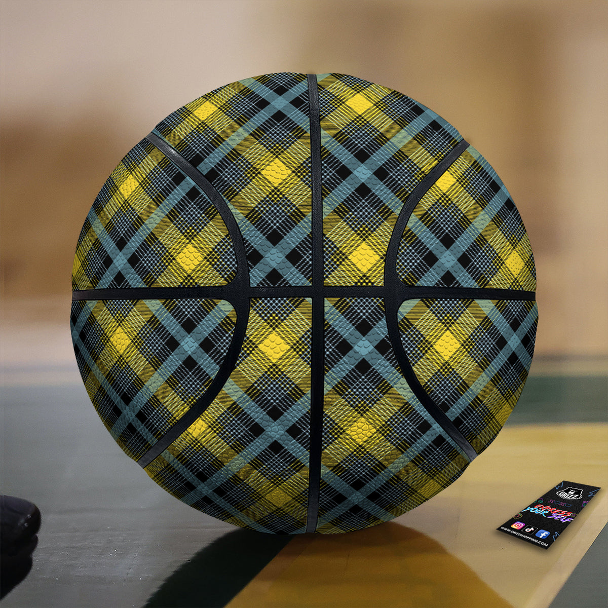 Blue Argyle And Black Yellow Print Pattern Basketball