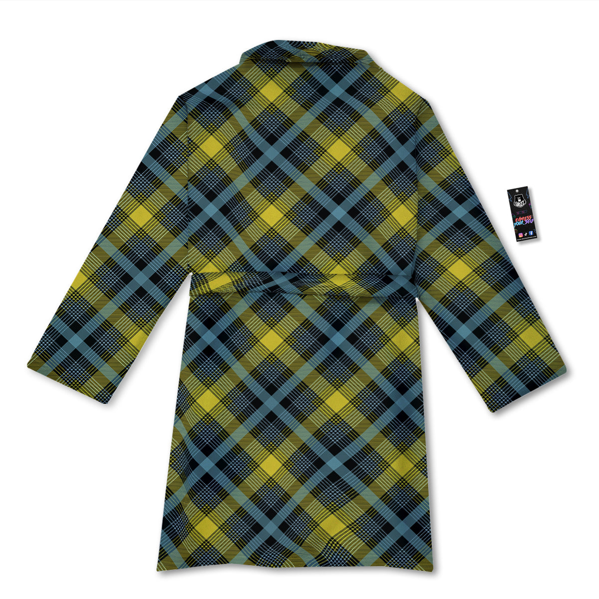 Blue Argyle And Black Yellow Print Pattern Bathrobe-grizzshop
