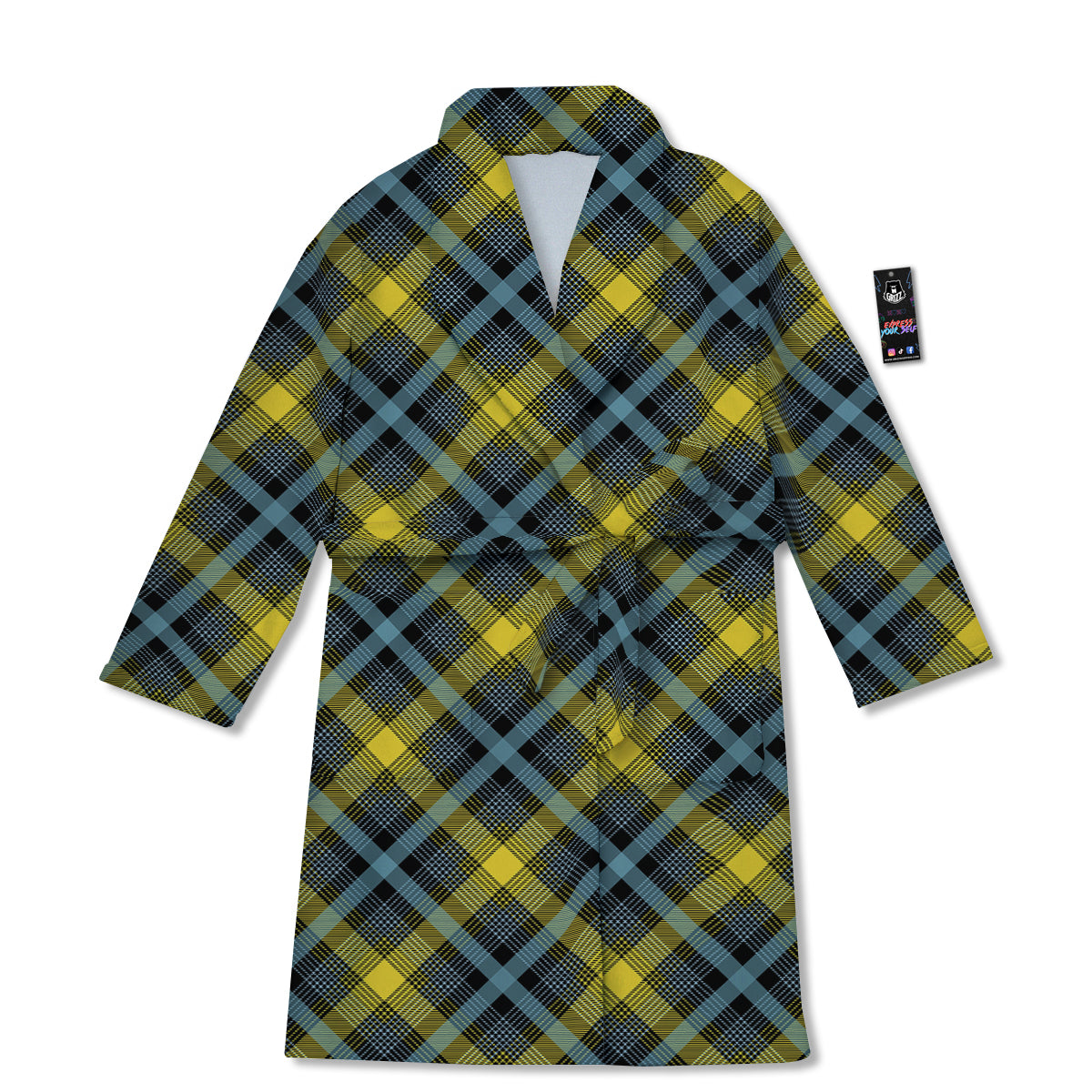 Blue Argyle And Black Yellow Print Pattern Bathrobe-grizzshop