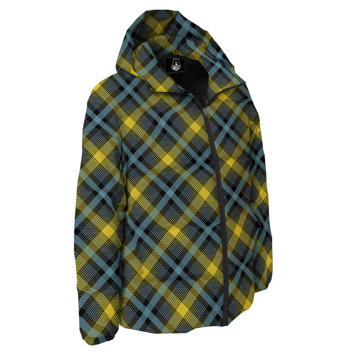 Blue Argyle And Black Yellow Print Pattern Down Jacket-grizzshop