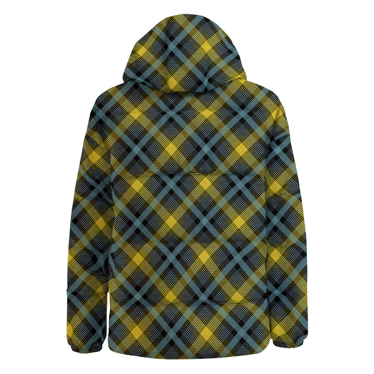 Blue Argyle And Black Yellow Print Pattern Down Jacket-grizzshop