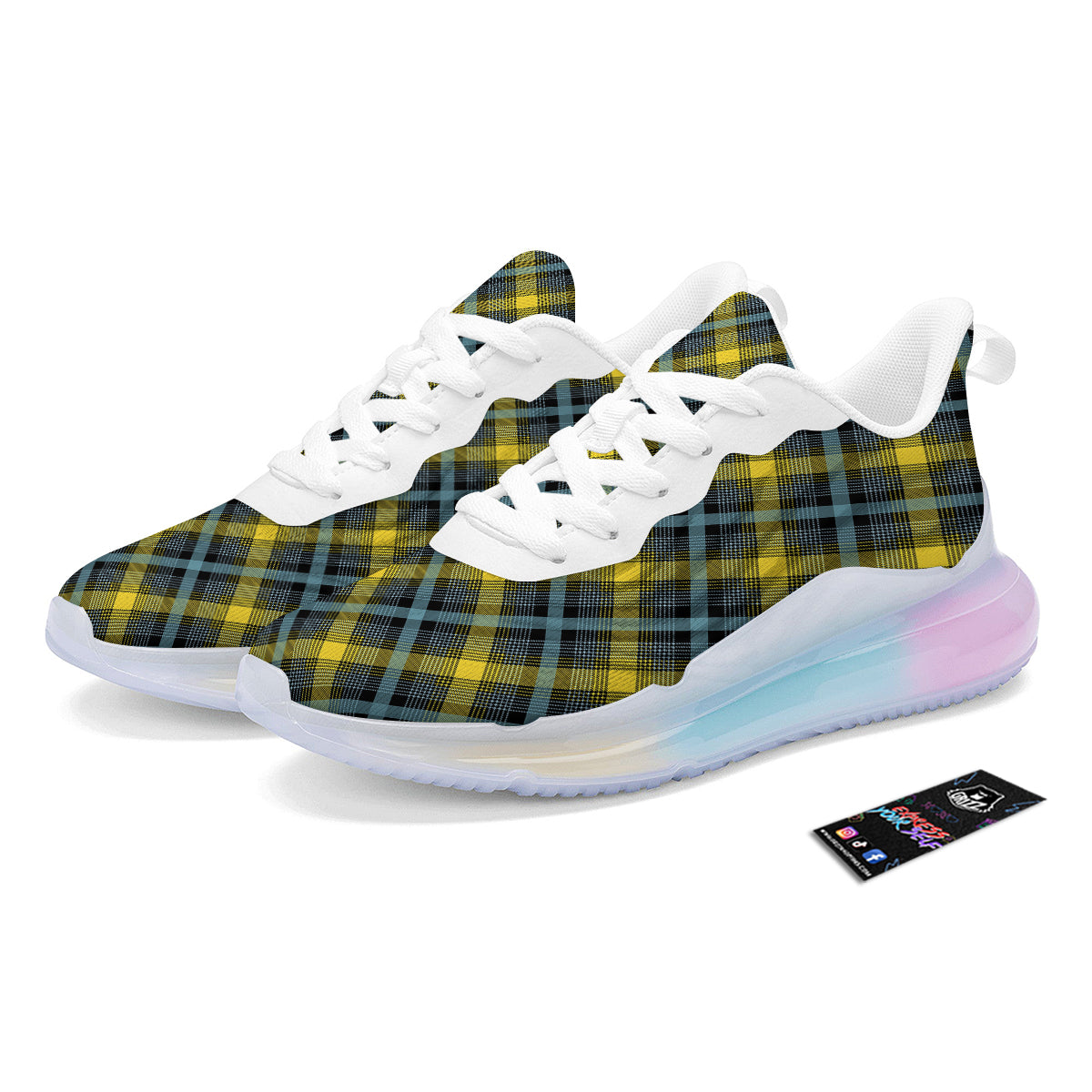 Blue Argyle And Black Yellow Print Pattern Running Sneakers-grizzshop